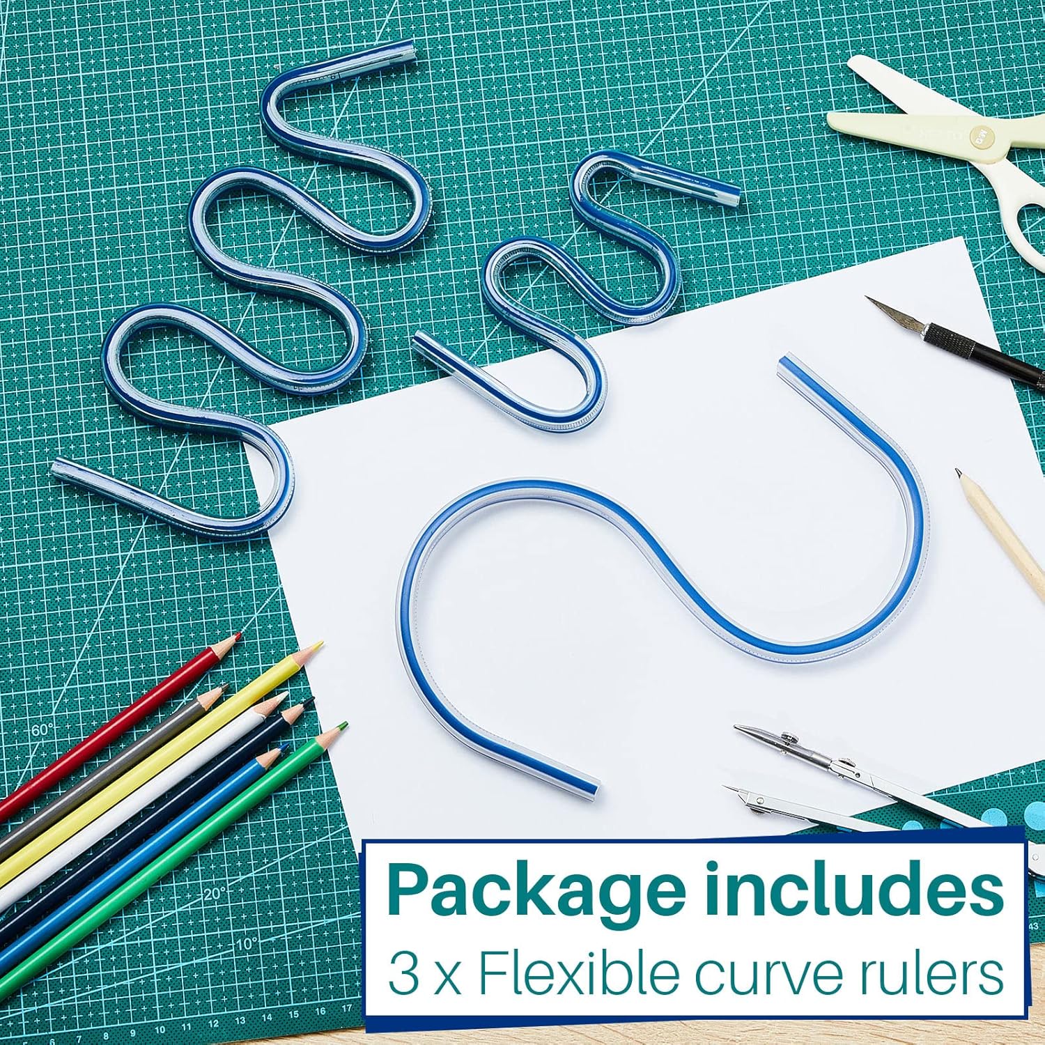 3 reglas de curva flexibles de 12, 16, 24 pulgadas, reglas flexibles para dibujar, regla curva para coser, cinta métrica flexible de curva ideal