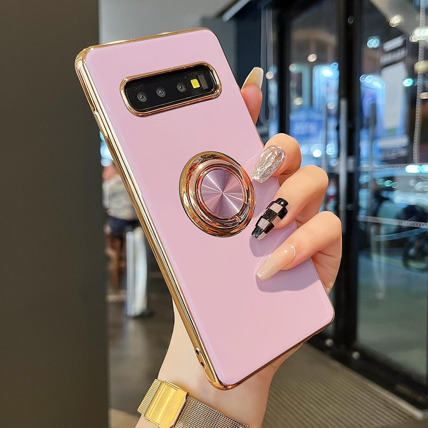 ZTOFERA Funda compatible con Samsung Galaxy S10, galvanizadas antiarañazos con soporte de anillo de 360, TPU suave y flexible a prueba de golpes,