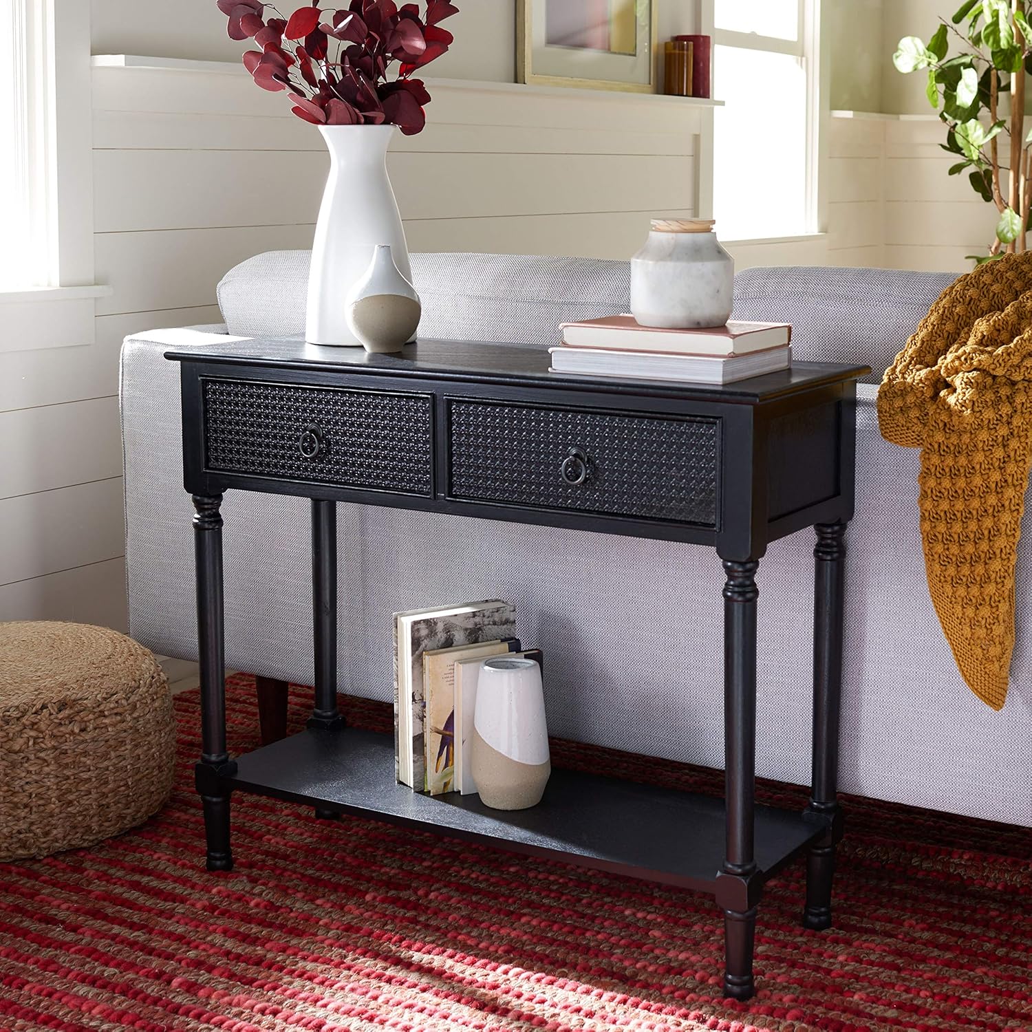 Safavieh Home Collection Haines – Mesa consola con 2 cajones y estante inferior negro