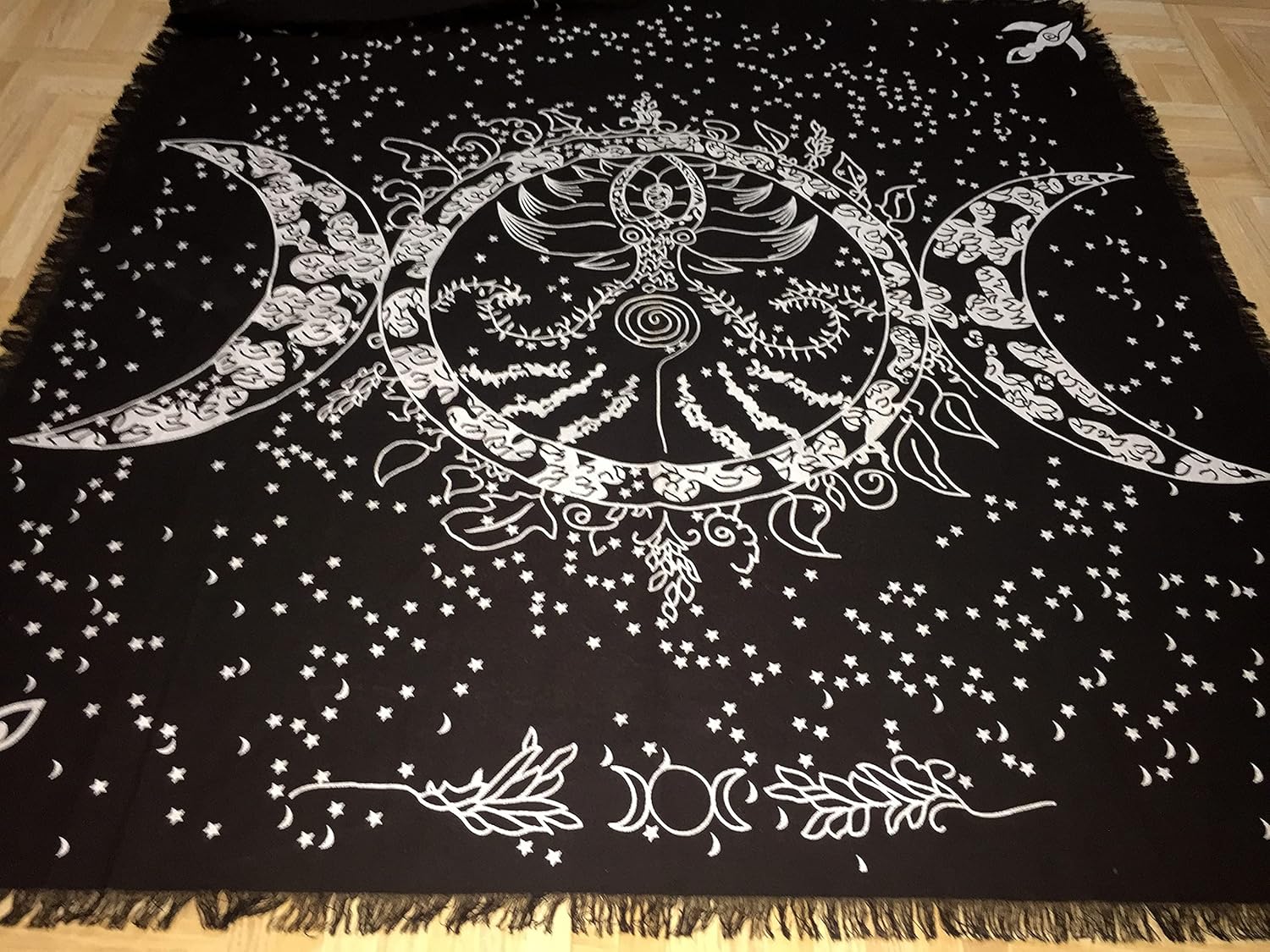 Indian Consigners Paño de altar Triple Moon Goddess Silver Witchcraft Tarot Spread 36 x 36 pulgadas, mantel Alter Wiccan (Special Triple Goddess