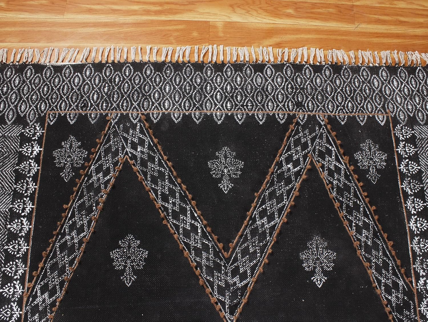 CASAVANI Collection – Alfombra cuadrada de 9 x 9 pies, alfombra geométrica Kilim Dhurrie de algodón negro, alfombra de uso para interiores y
