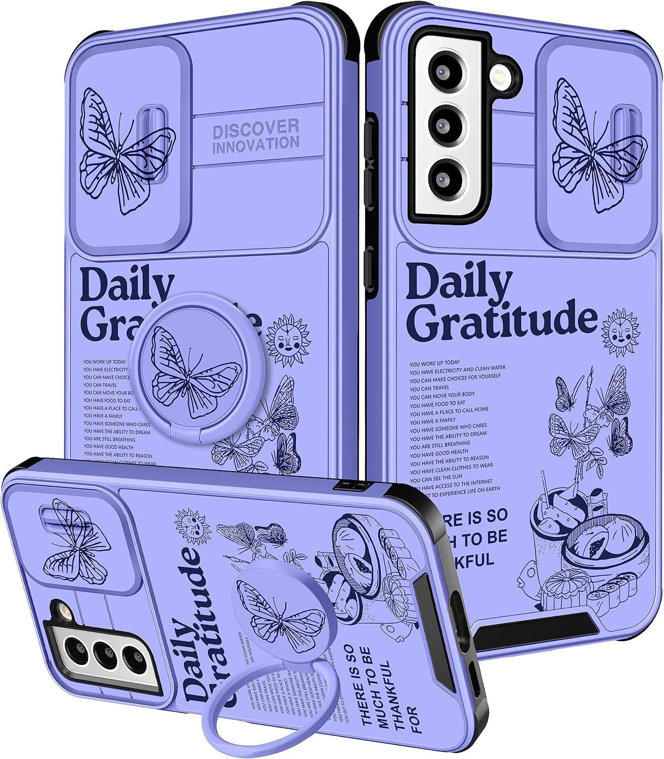 Funda 2 en 1 para Samsung Galaxy S22 Plus para mujeres, bonita funda de mariposa femenina con diseño único de mariposa morada con funda para cámara