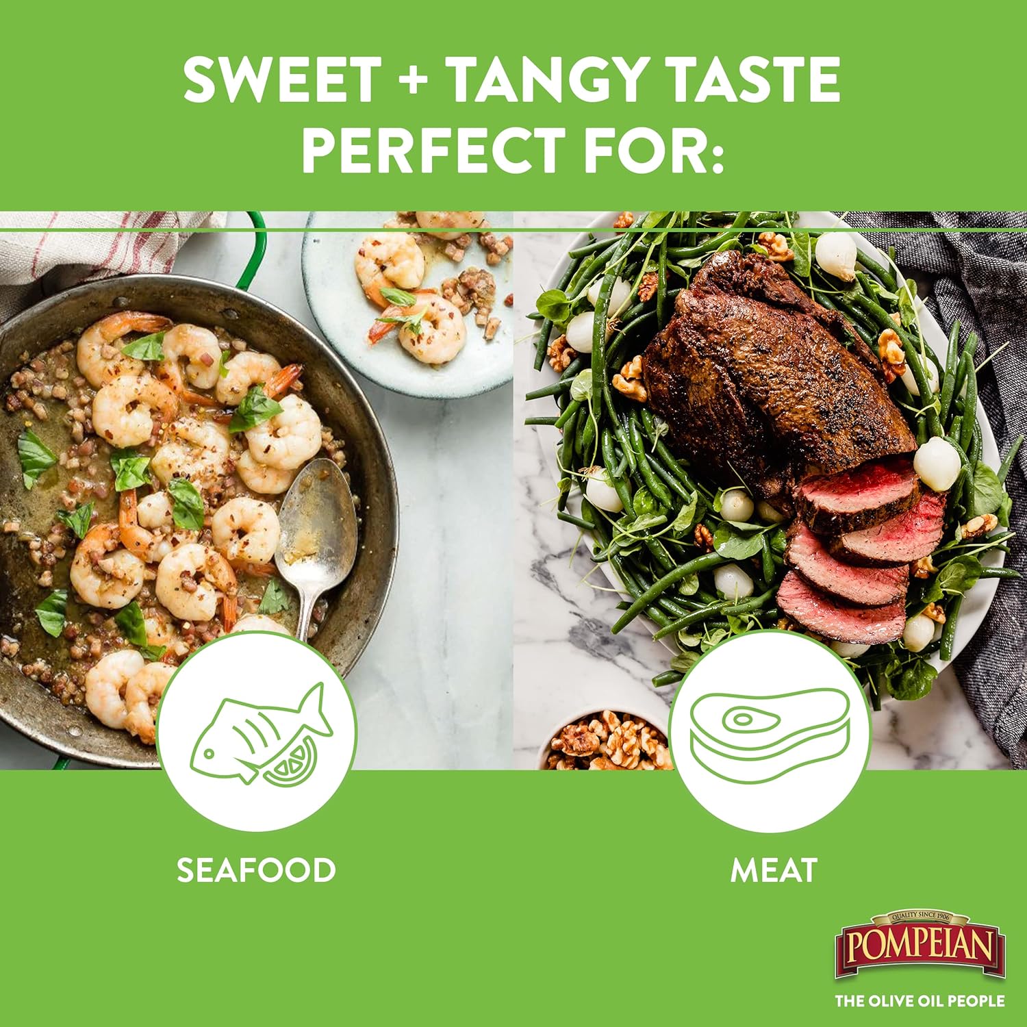 Pompeian Vinagre balsámico gourmet, perfecto para aderezos de ensaladas, salsas, platos de mariscos y carne, naturalmente sin gluten, 30 onzas