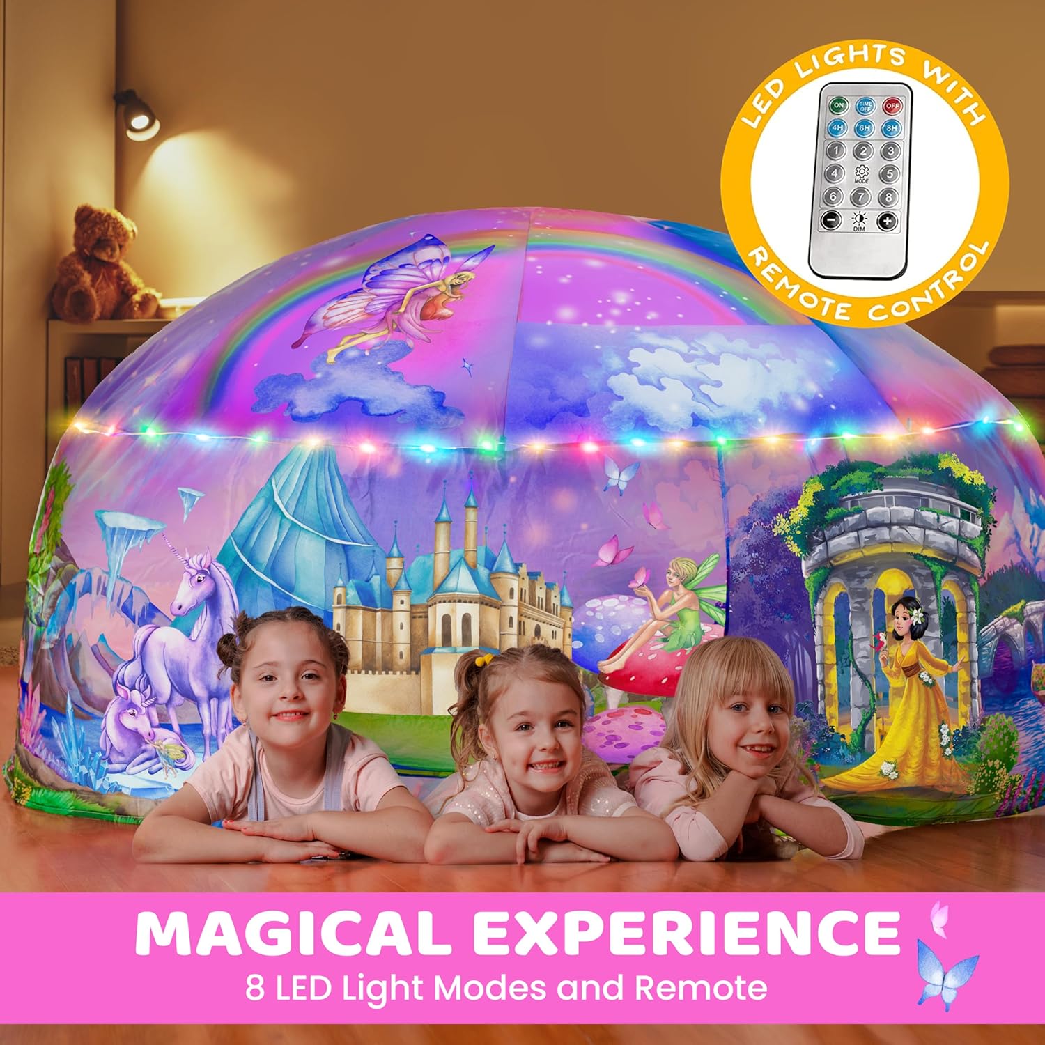 W&O Enchanted Aerodome con luces LED – Fuerte de tienda de campaña inflable para niños – Tienda de campaña de princesa para niñas – Tienda de