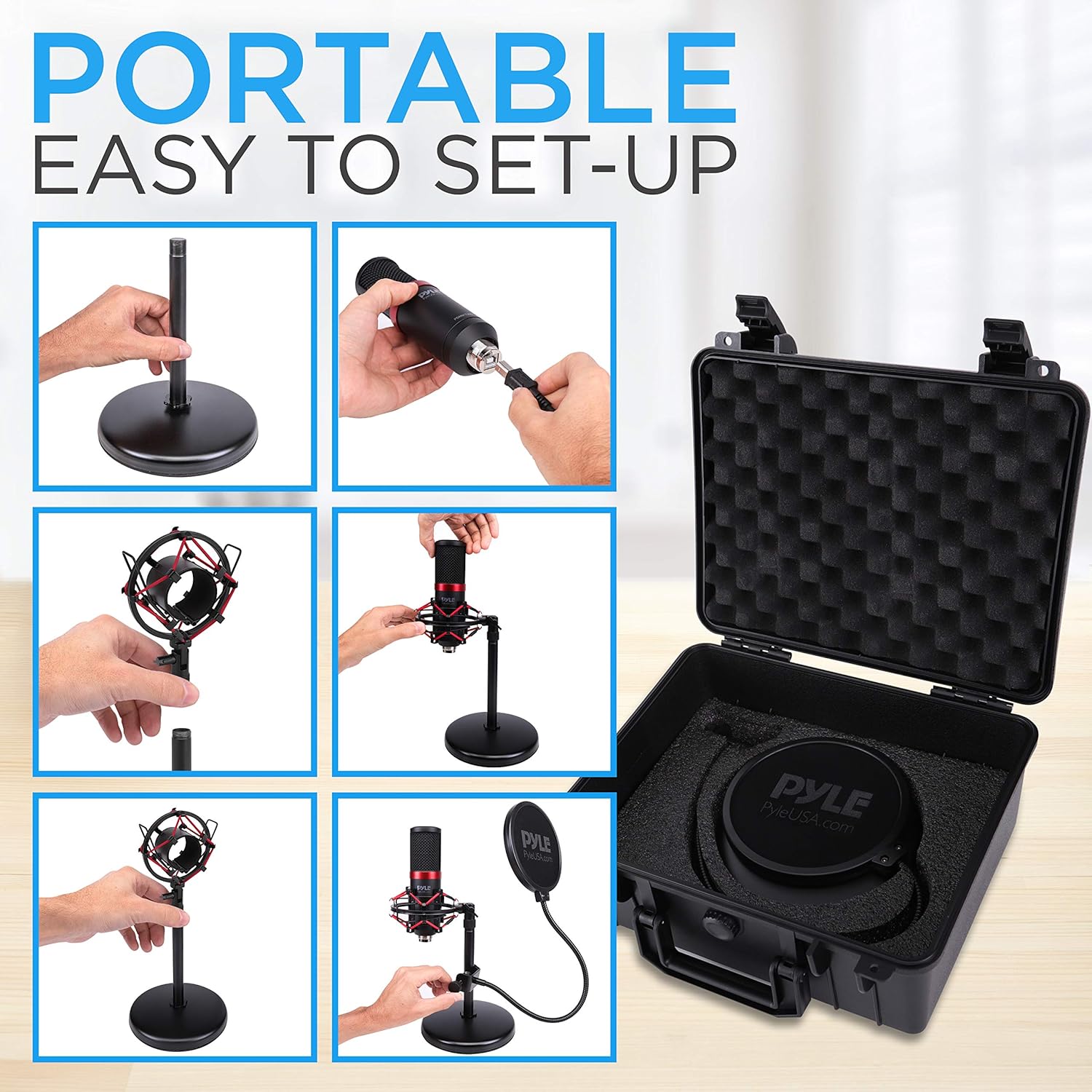 Pyle Kit de grabación de podcasts de micrófono USB, micrófono de condensador cardioide de audio con soporte de montaje de choque y filtro pop, para