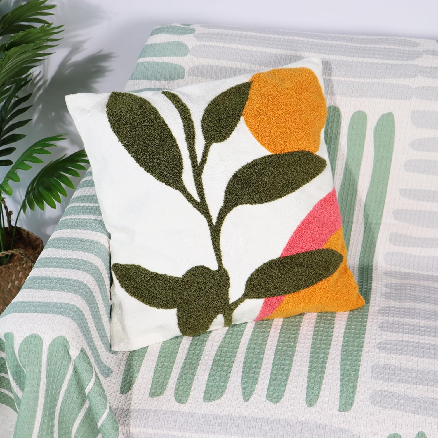 JIABOLANG Juego de 2 fundas de almohada abstractas bohemias de 18 x 18 pulgadas para sofá, sala de estar, funda de cojín geométrica floral tejida,