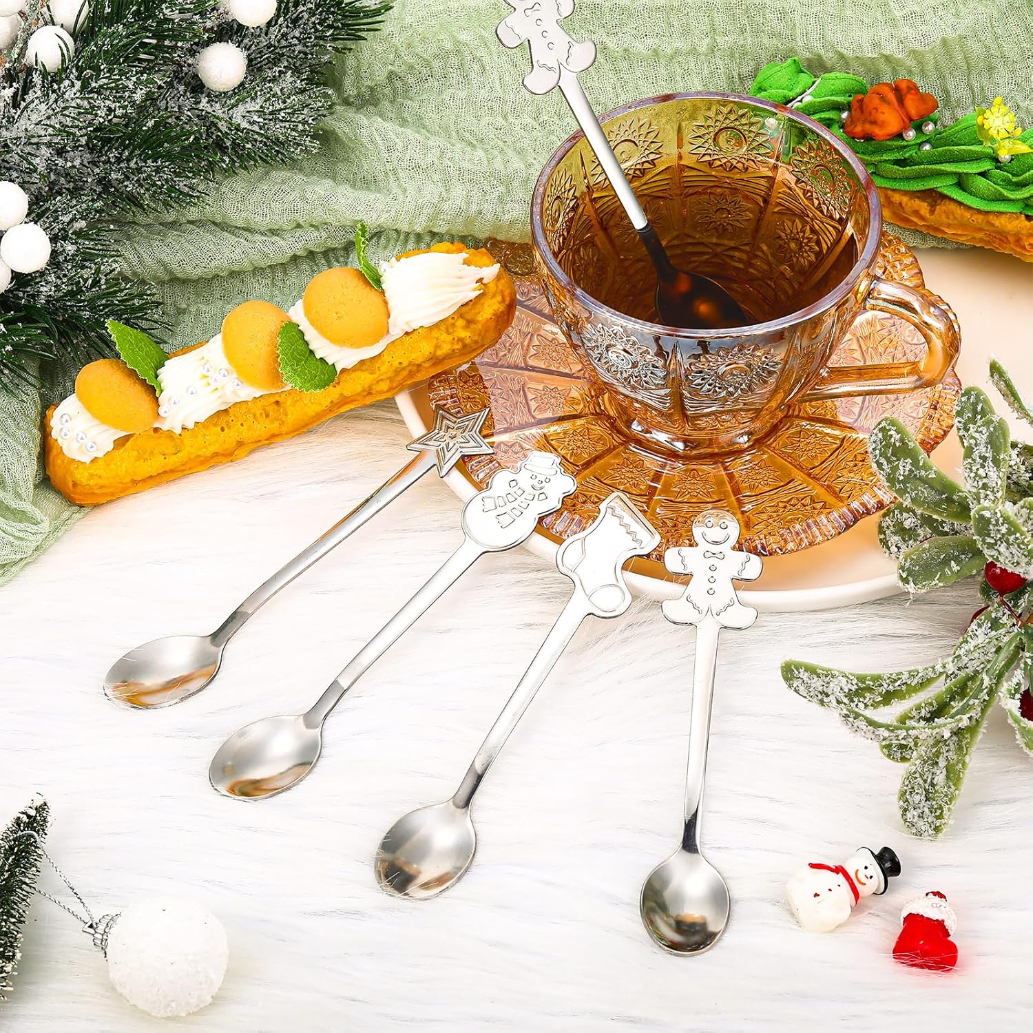 Gerrii 100 cucharas de Navidad de acero inoxidable, cuchara agitadora creativa para mezclar café, cucharas de té, mini cucharas de postre para