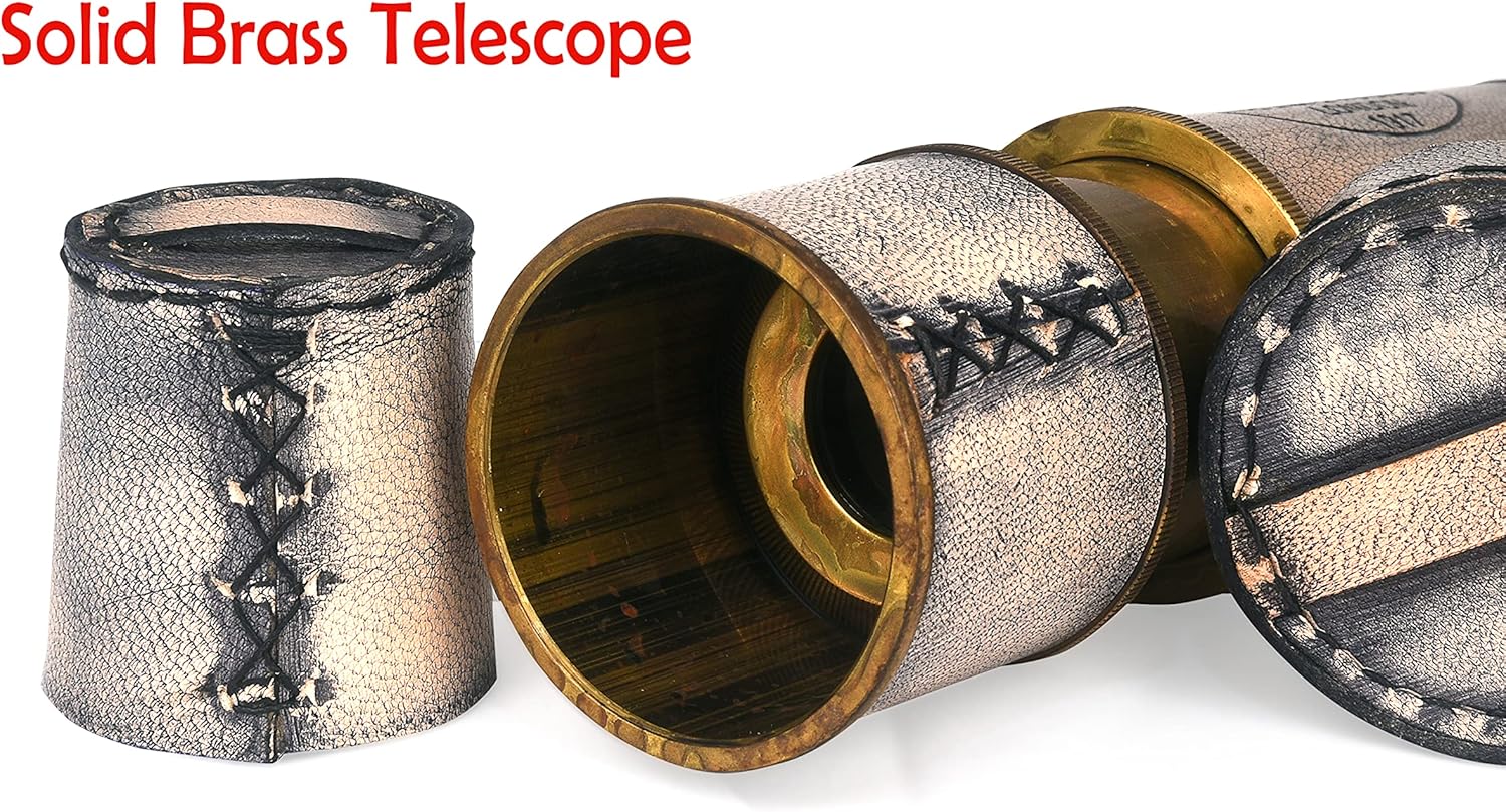 RII – Cristal espía de decoración antigua, telescopio pirata con funda de cuero, telescopio de mano para entusiastas de la aventura, decoración