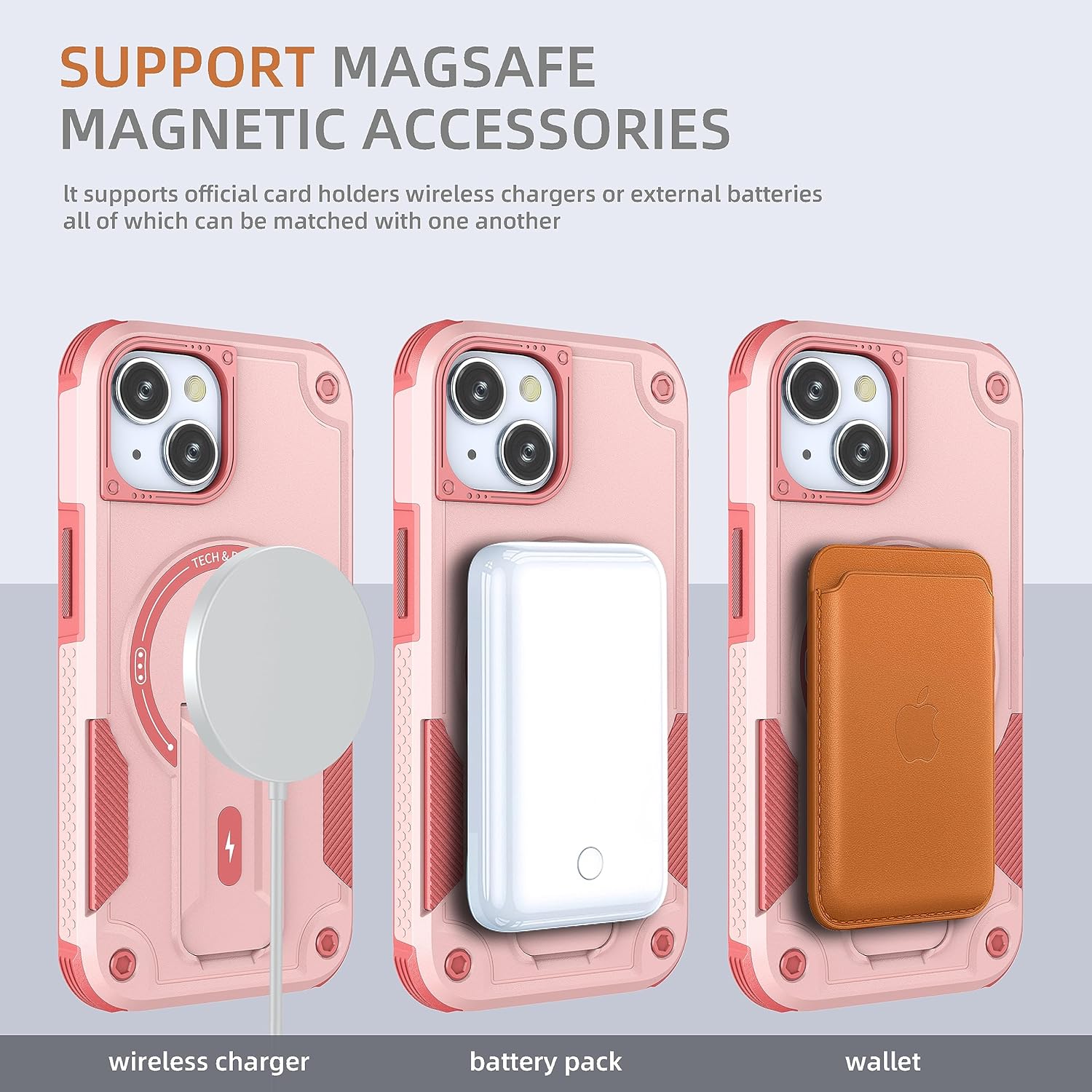 Funda magnética para iPhone 15 con soporte invisible compatible con MagSafe protección contra caídas con borde de TPU suave, parte trasera dura,