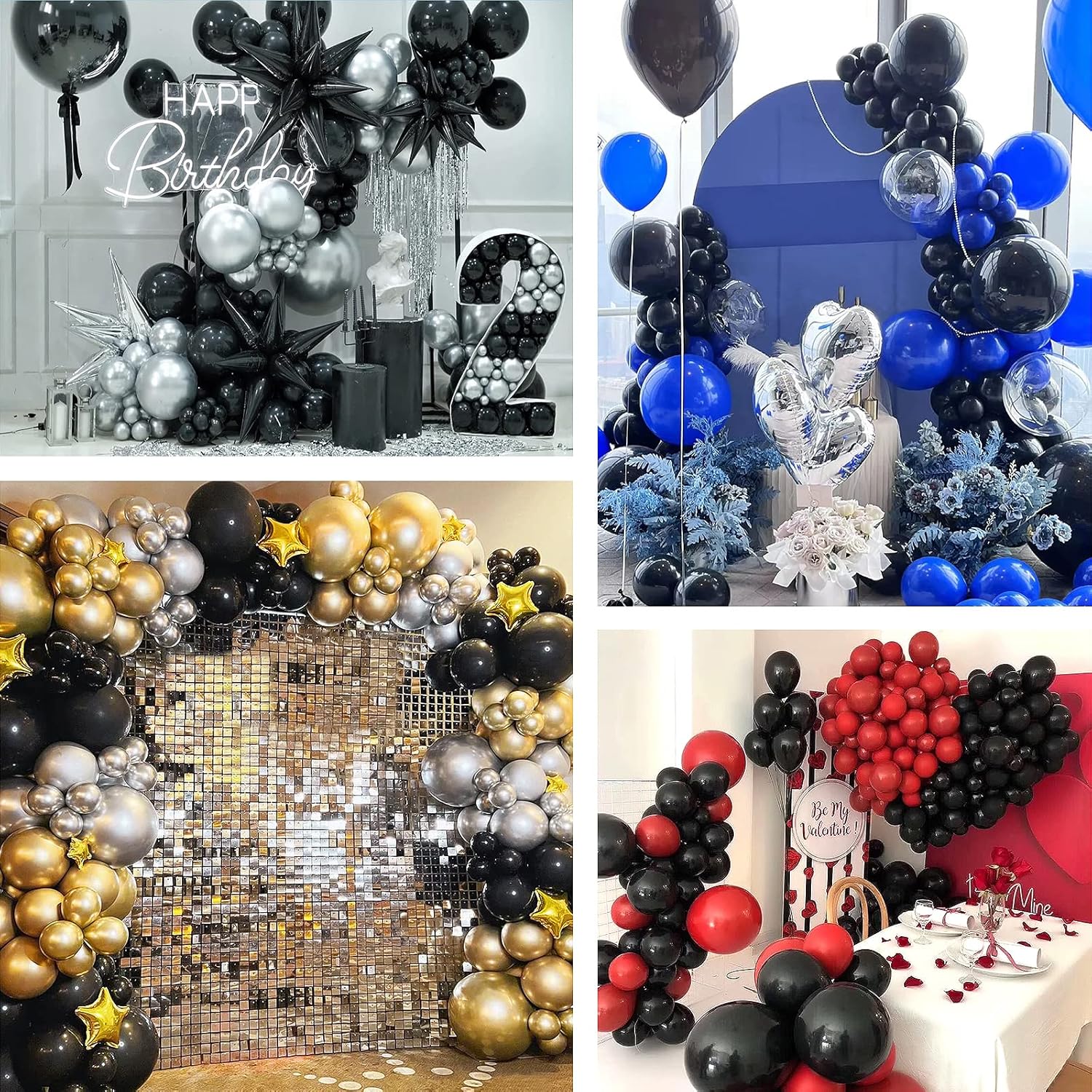 Kit de arco de guirnalda de globos negros de 18, 12, 10, 5 pulgadas, paquete de diferentes tamaños para cumpleaños, graduación, baby shower,