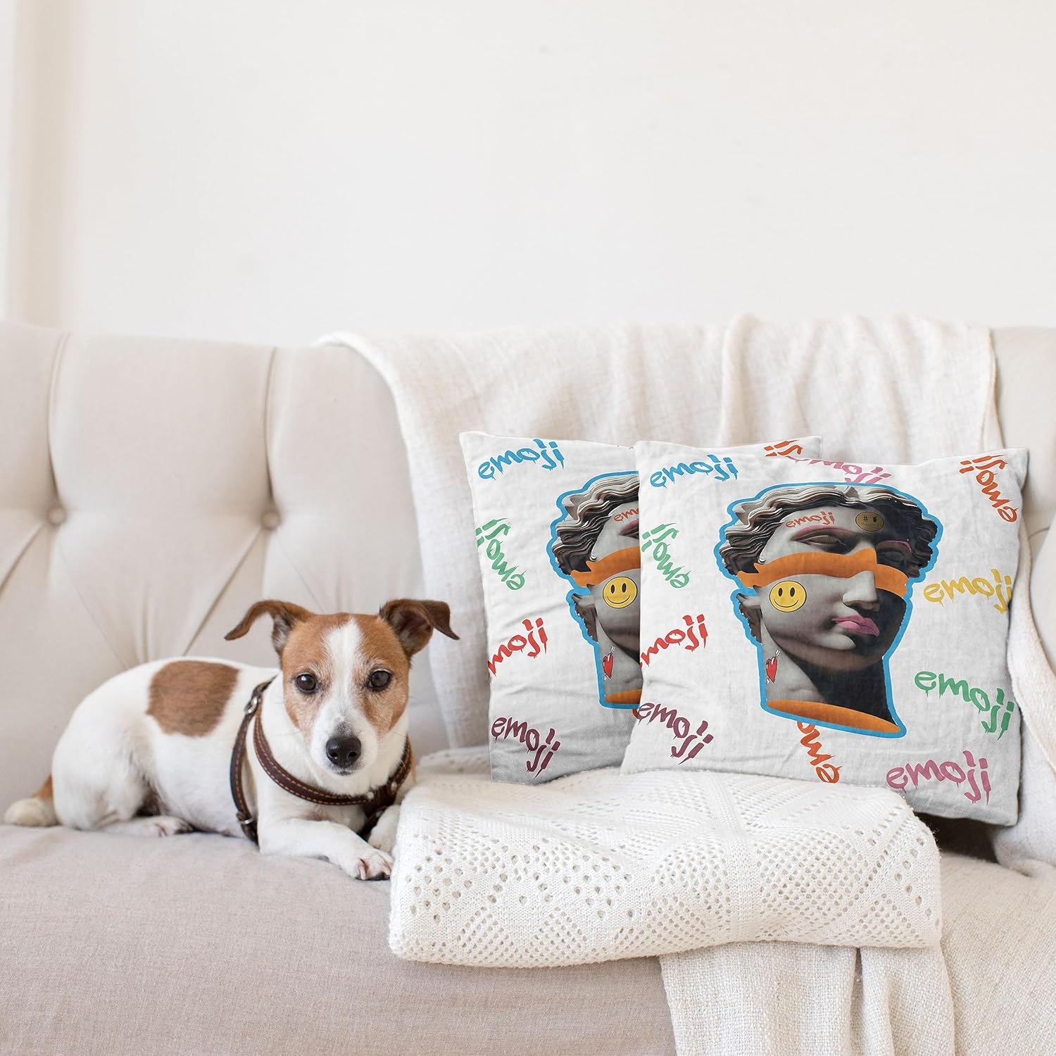 Ambesonne Emoji – Juego de 2 fundas de almohada decorativas, ilustración moderna de esculturas antiguas, formas y formas de graffiti, funda de cojín
