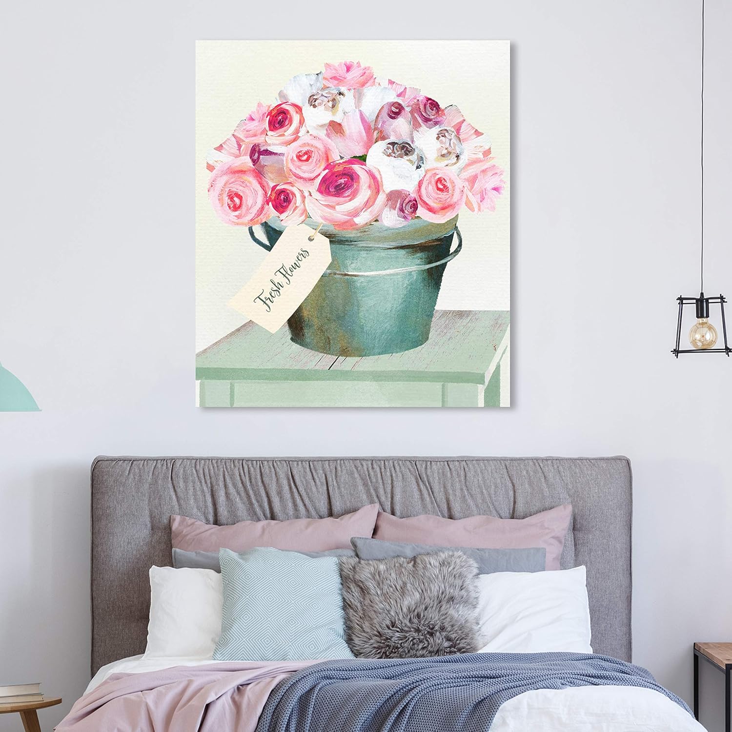 The Oliver Gal Artist Co. Lienzo decorativo floral para pared, diseño de cubo lleno de rosas, decoración del hogar, 30 x 36 pulgadas, rosa, verde