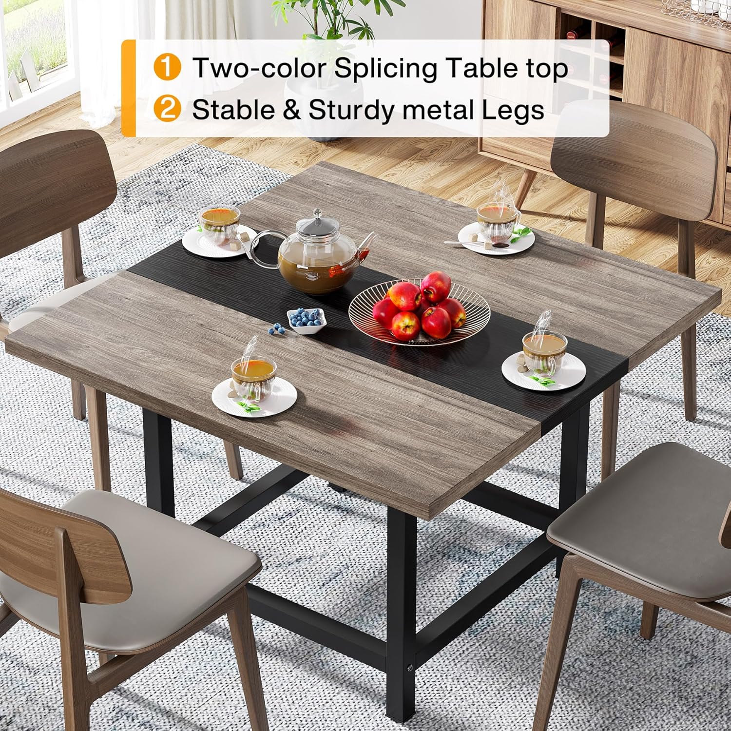 Tribesigns Mesa de comedor cuadrada para 4 personas, casa de campo de 39.4 x 39.4 x 29.5 pulgadas, mesa de cocina de madera, mesa de comedor