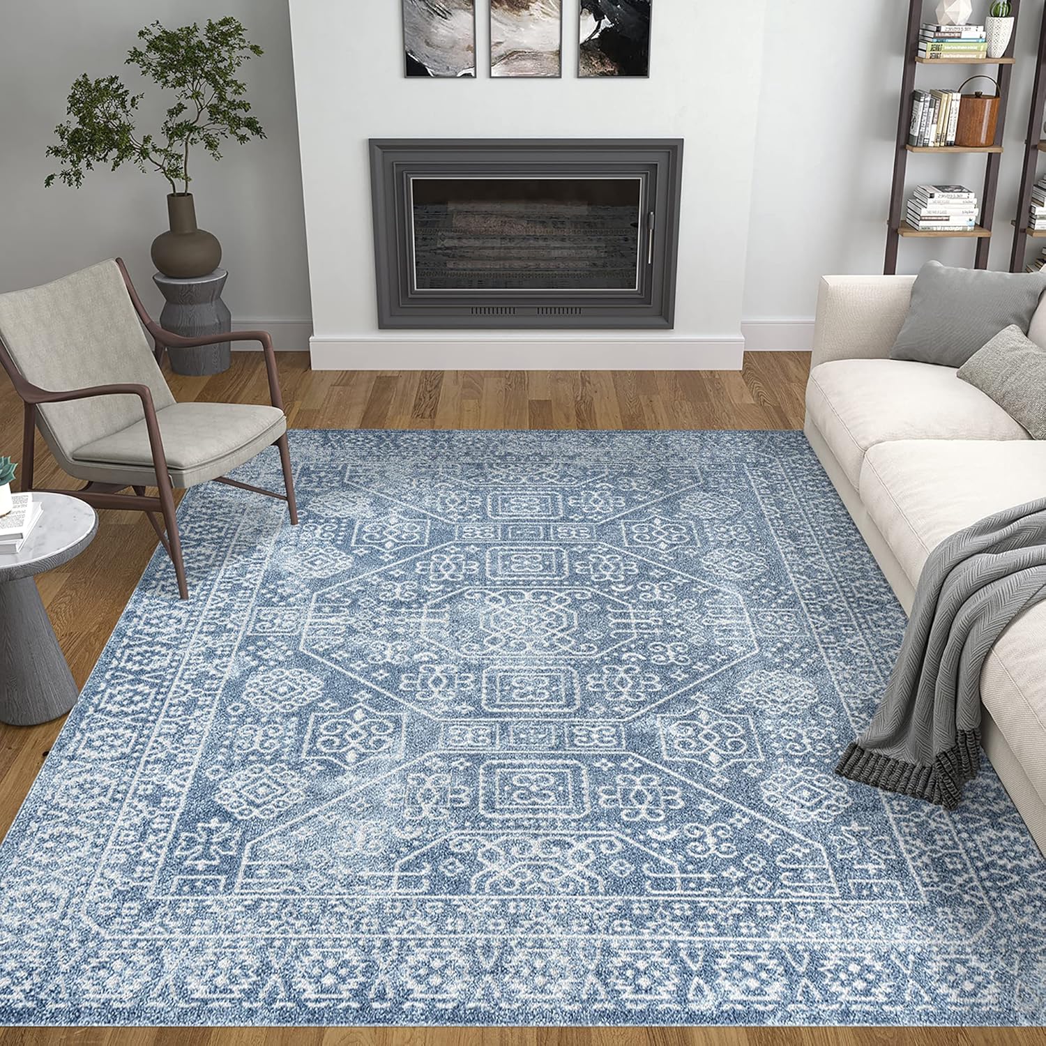Mabel – Alfombra de área azul de 5 x 7 pies, 5 x 7, alfombra de área para sala de estar, comedor, alfombra de dormitorio, alfombra de entrada