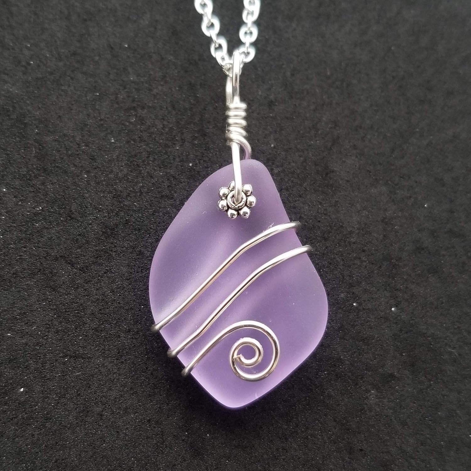 Yinahawaii Handmade Sea Glass Necklace, Hawaiian Jewelry for Women, Wire “Magical Color Changing” Purple Necklace, Sea Glass Jewelry For Women,