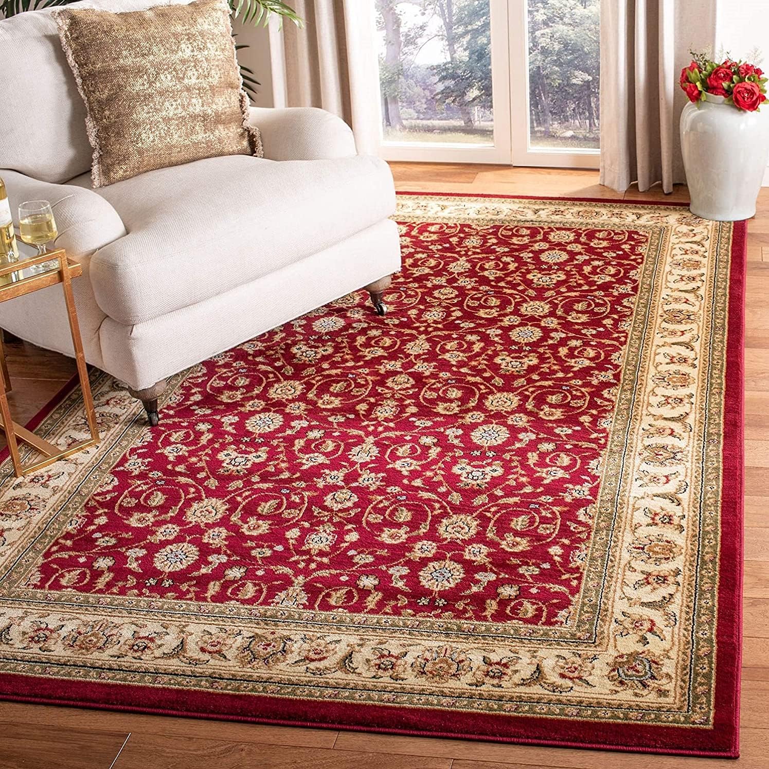 Safavieh Colección Lyndhurst LNH312A Alfombra tradicional oriental, color rojo y marfil, Polipropileno