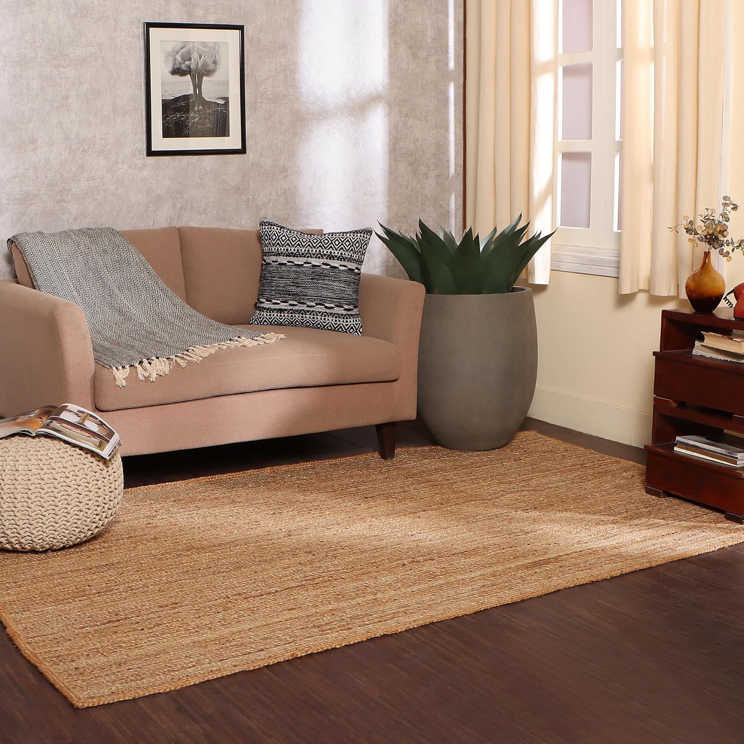 REDEARTH Alfombra rectangular  tejida a mano trenzada 100% yute natural  Alfombras bohemias de yute hechas a mano para dormitorio, cocina, sala de