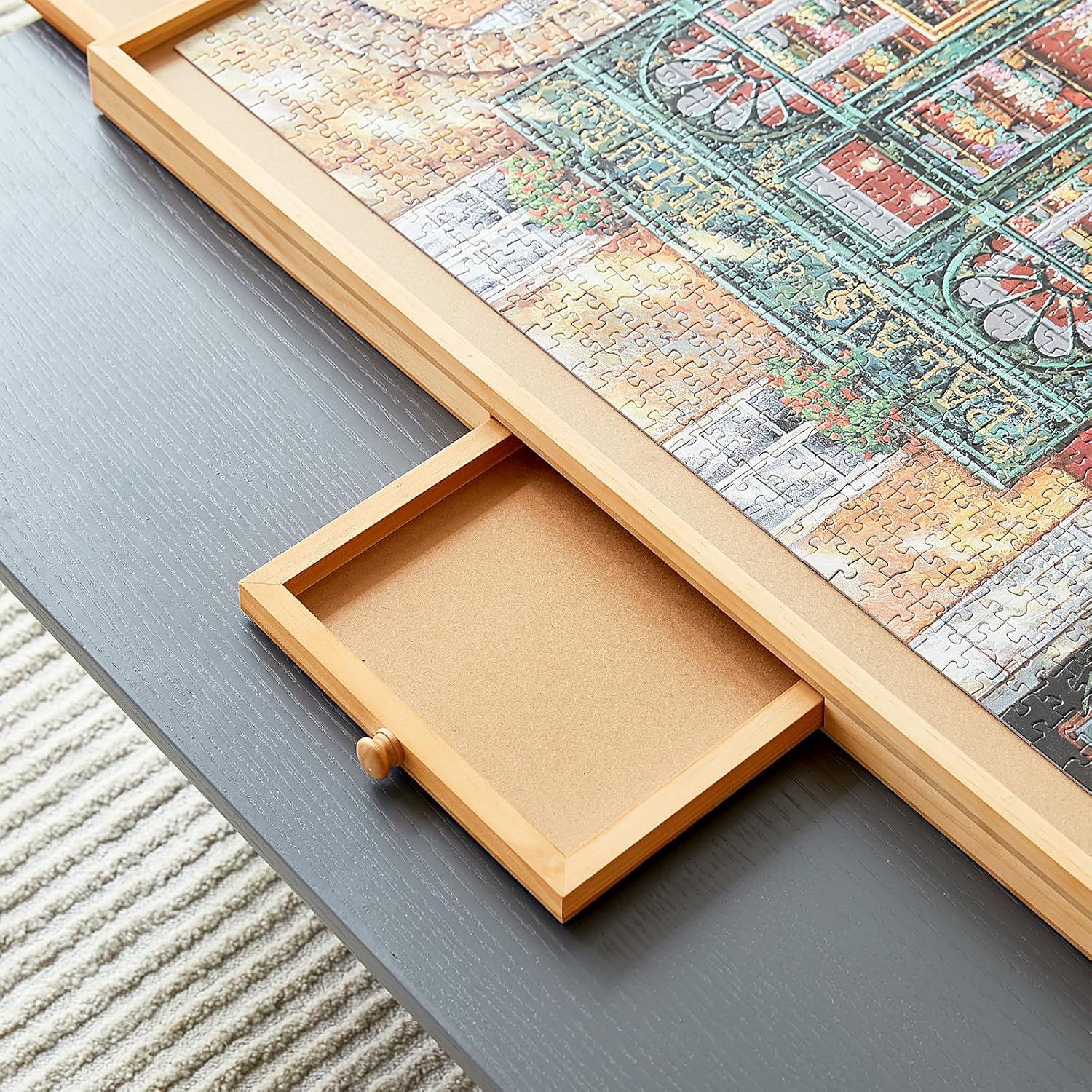 Mesa de rompecabezas de madera con 6 cajones y cubierta, tablero de rompecabezas portátil para adultos, mesa de rompecabezas de 30 x 21 pulgadas,