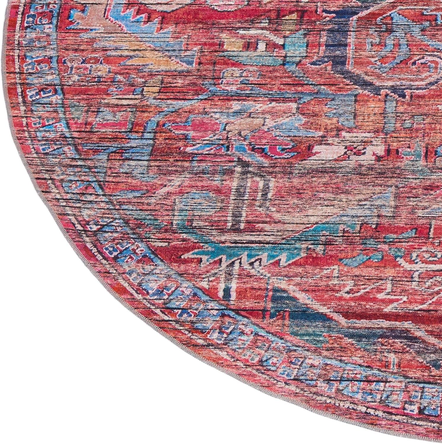 Rugs.com Maahru Collection – Alfombra lavable, alfombra ovalada de pelo bajo de 4 x 6 pies, color rojo óxido, perfecta para salas de estar,