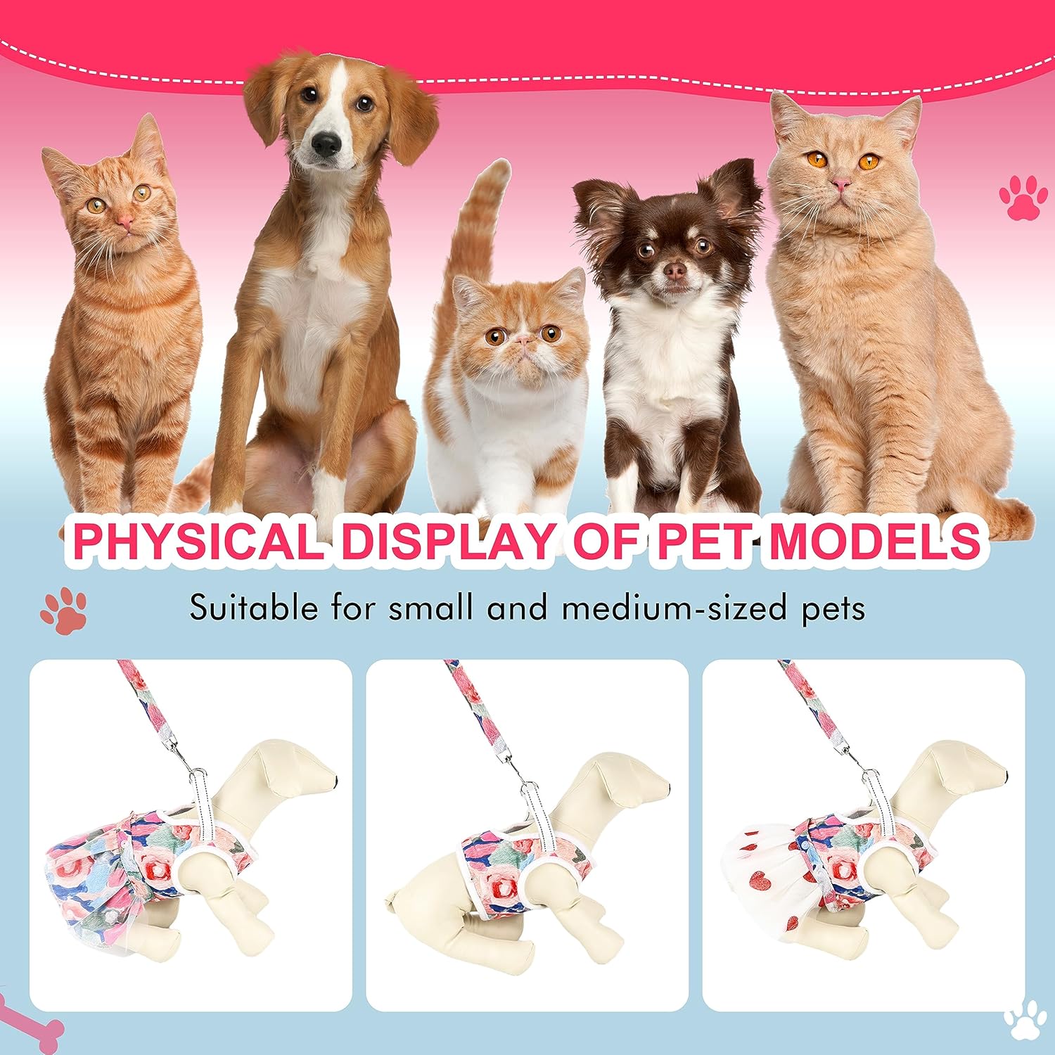 Juego de arnés floral 3 en 1 para perro con arnés y correa de lazo y 2 dobladillos desmontables para perros pequeños y medianos, Navidad, pícnic,