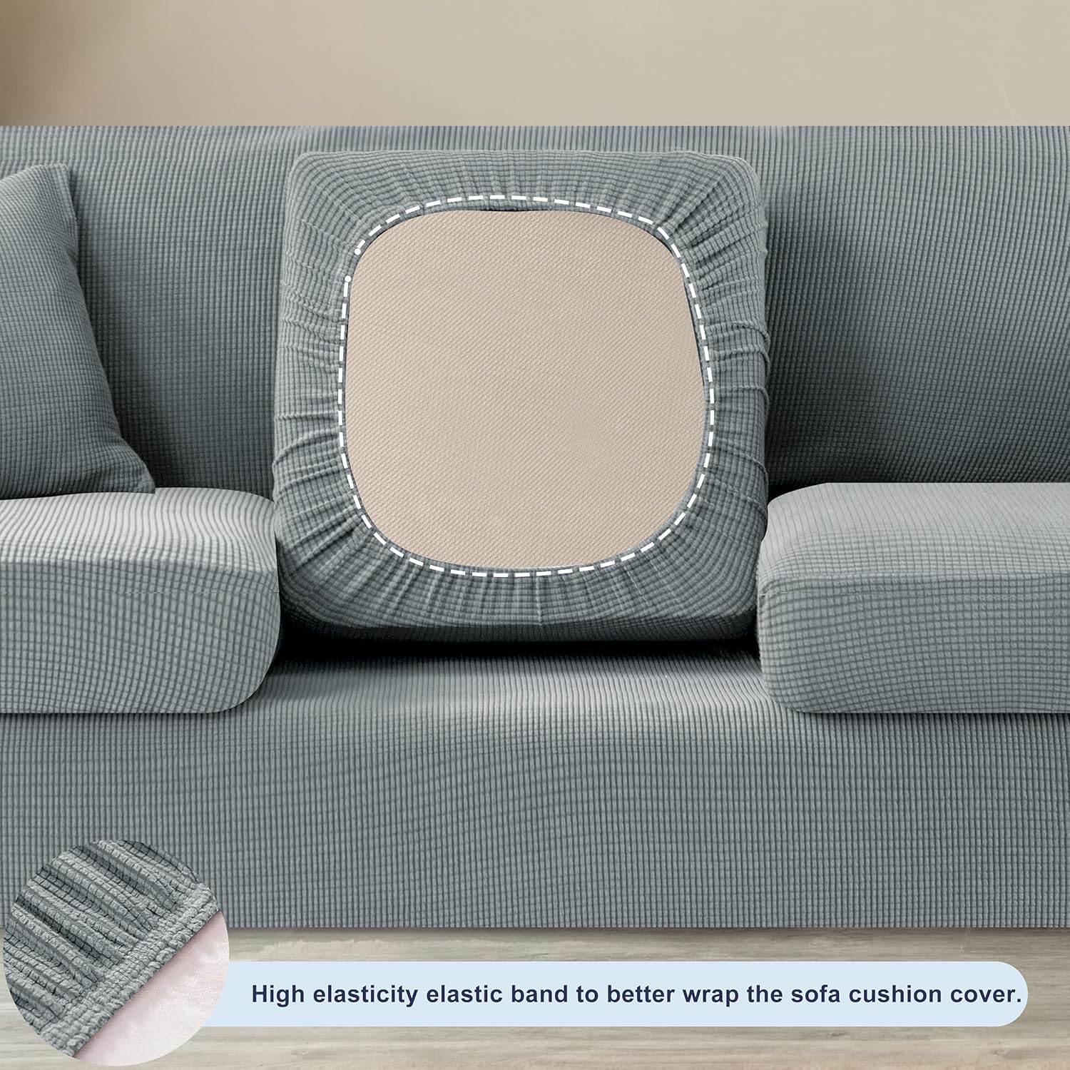 SUBRTEX Funda para sofá con cojín separado, funda de sofá de 1 plaza, 3 plazas, protector de muebles para niños y mascotas (pequeño y grande, gris