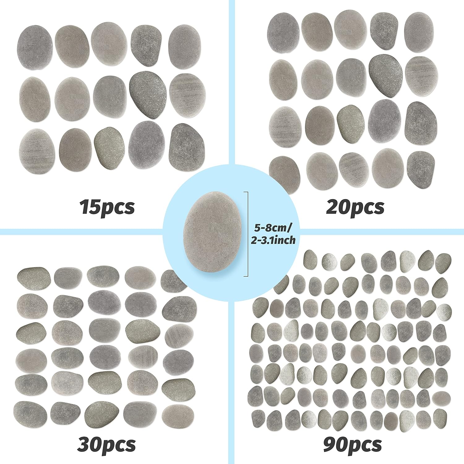 DALTACK 30 rocas de pintura grandes, rocas de río naturales, rocas planas para pintar, piedras de 2 a 3 pulgadas para artes y manualidades