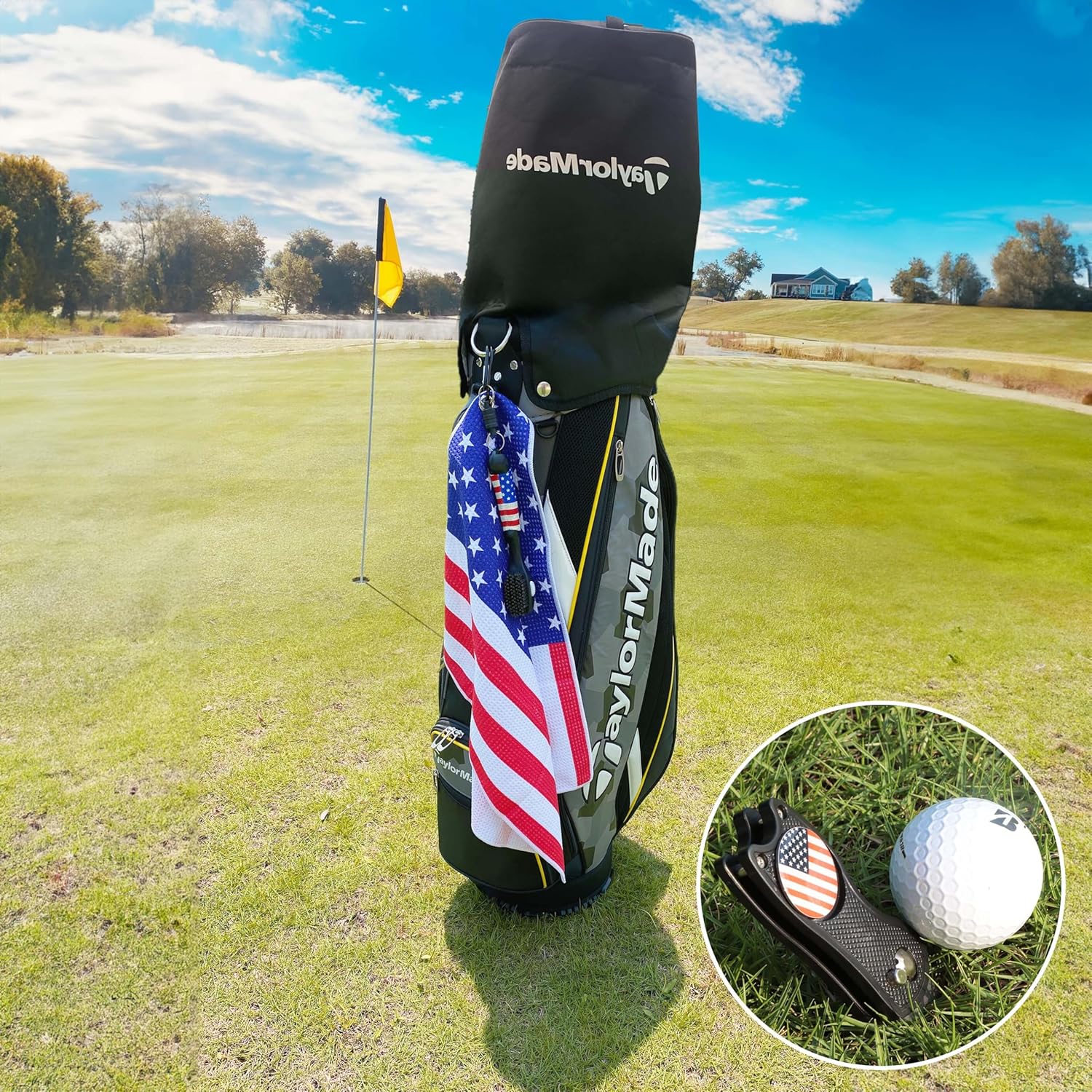 Golf Club Brush and Amercian Flag Golf Towels, Golf Groove Cleaner Cleaning kit, Golf Accessories Cleaner Tool with Strong Magnet Stick to Golf