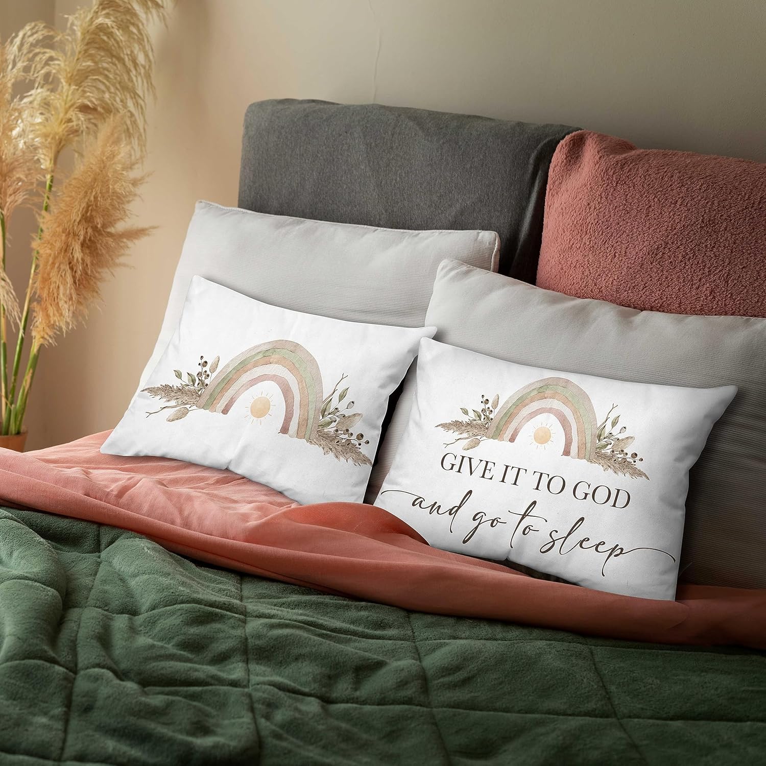 YQV Fundas de almohada decorativas de 12 x 20 pulgadas, reversibles, suaves, bohemias, arcoíris, regalos cristianos para mujeres, decoración del