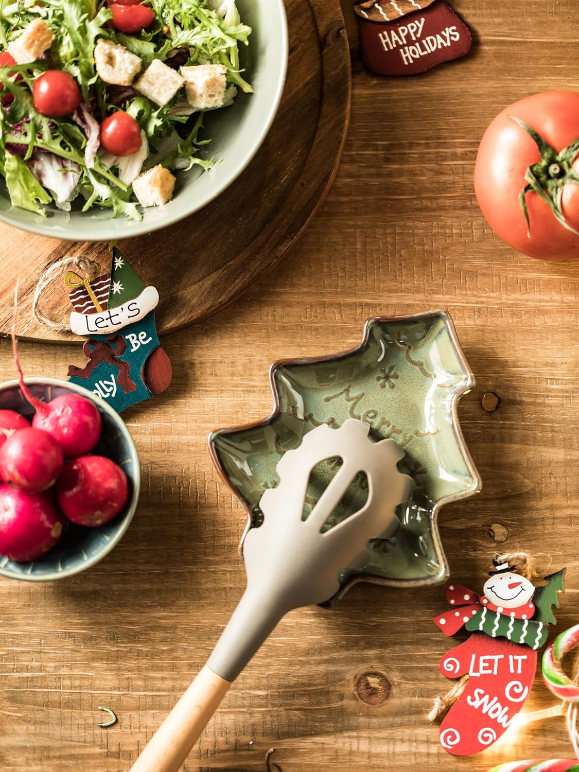 YHOSSEUN Soporte para cuchara de Navidad para la parte superior de la estufa, soporte de cuchara de cerámica para encimera de cocina, lindo soporte