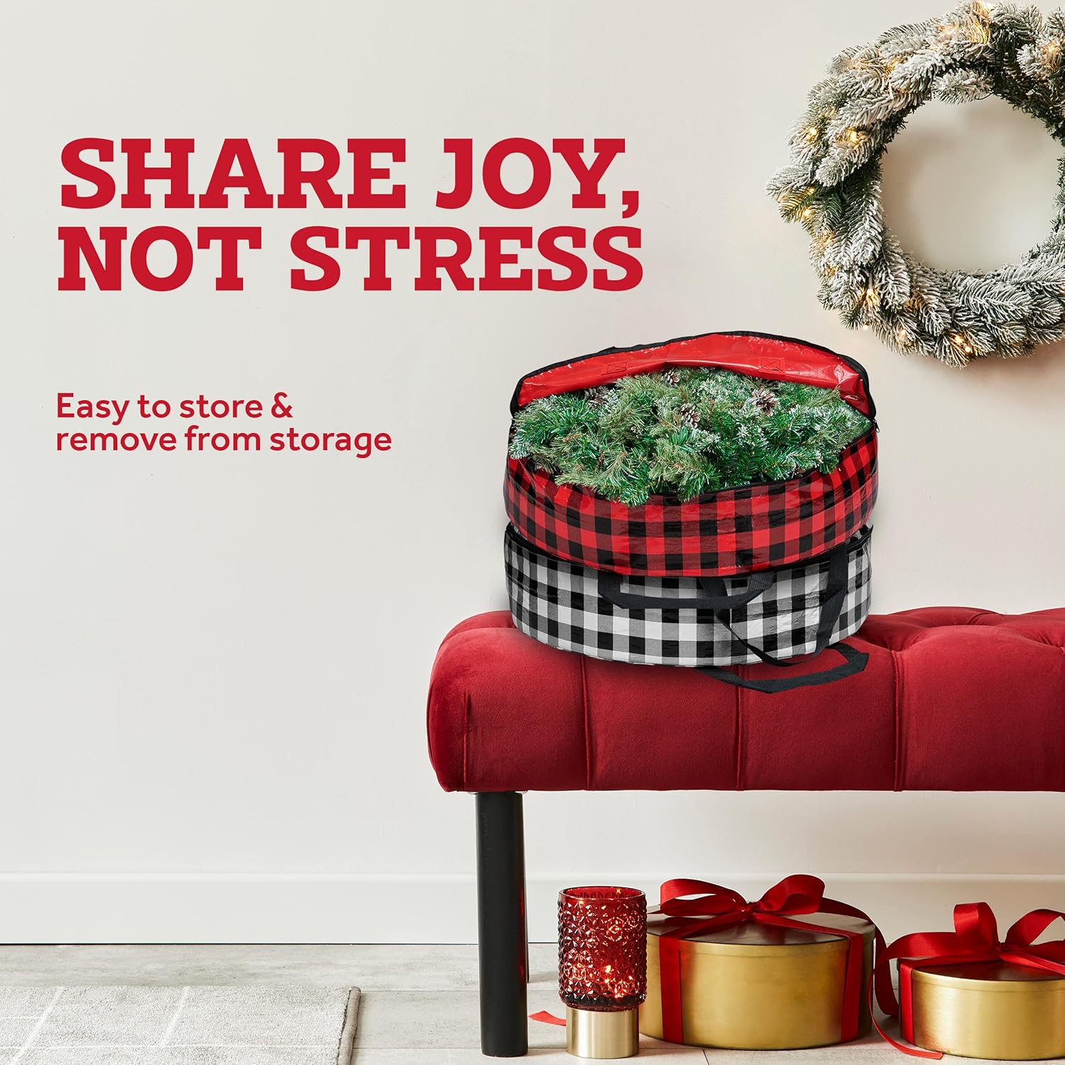 ZOBER Contenedor de almacenamiento de corona de Navidad, bolsa de almacenamiento de corona de plástico de 30 pulgadas, bolsa de corona con doble