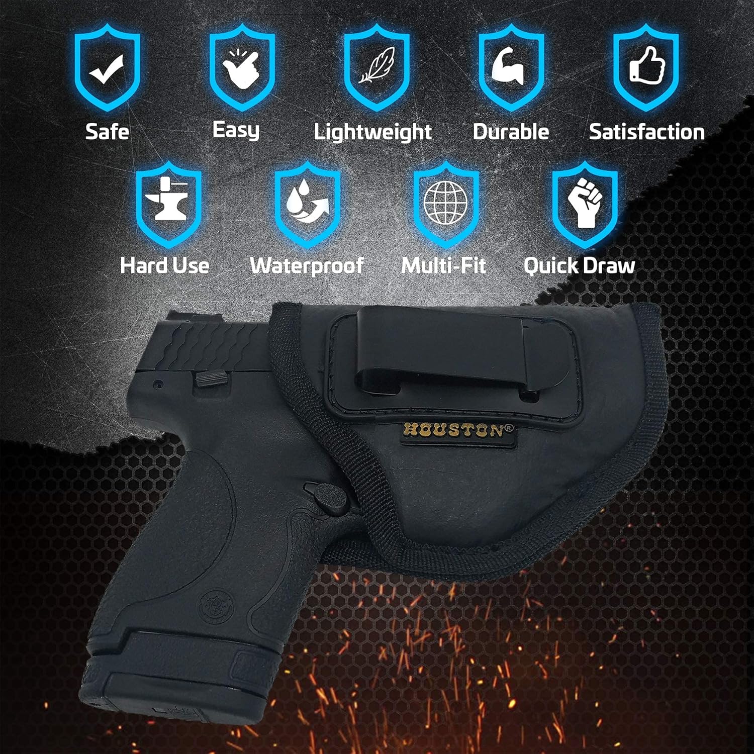 IWB – Funda para pistola de Houston  Material suave de cuero ecológico oculto  Compatible con Glock 262733, Shield, XDS, Taurus 709, Taurus Pro C,