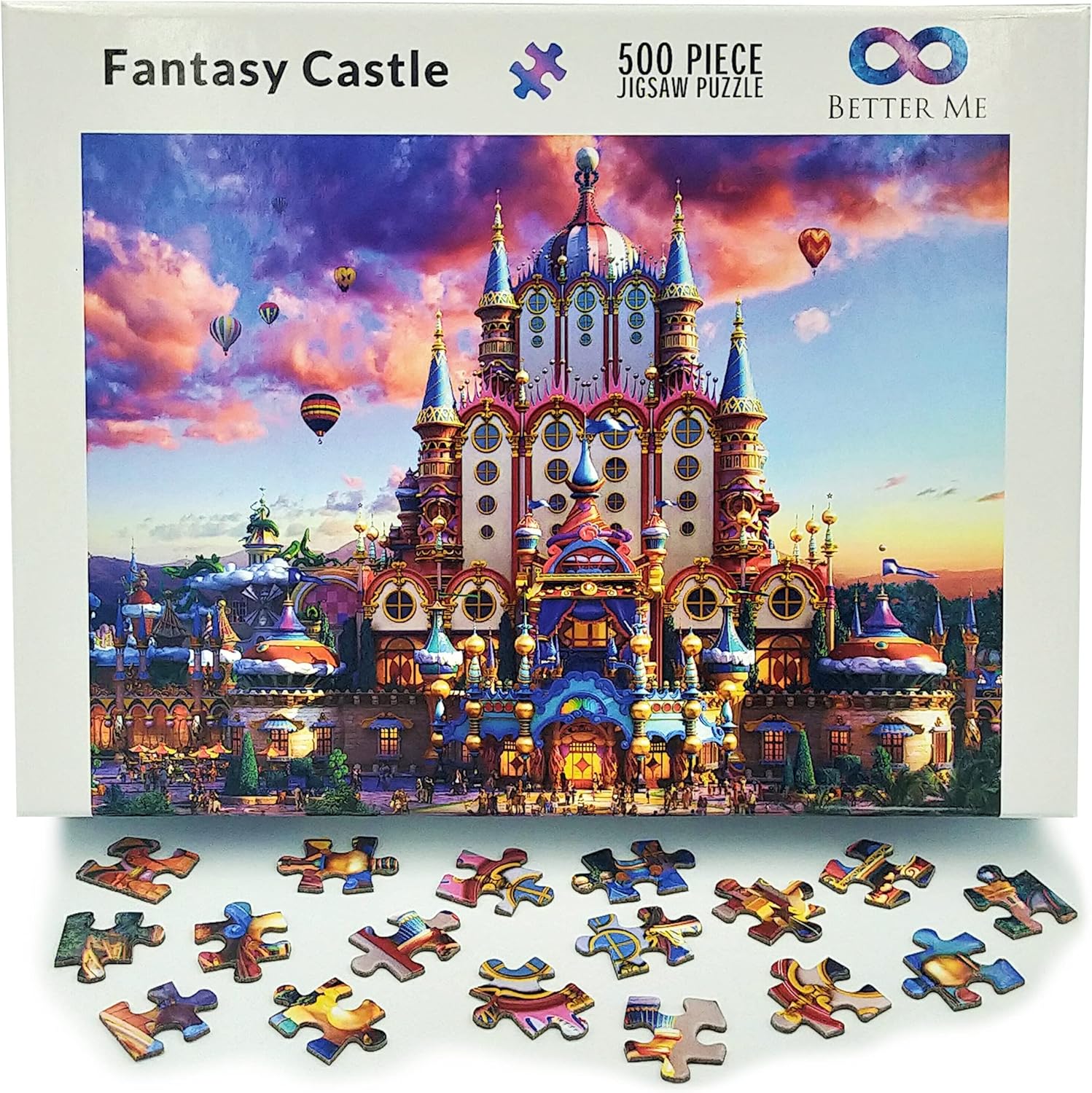 Fantasy Castle – Rompecabezas de castillo de 500 piezas para adultos y niños, ilustración del palacio de la princesa de cuento de hadas caprichoso,