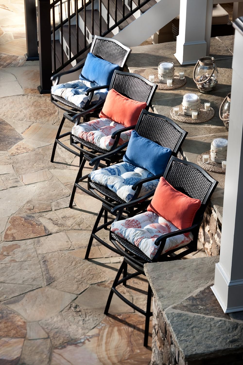 Pillow Perfect Sealife Marine – Cojines de asiento para exteriores e interiores (parte trasera redonda), 2 unidades (paquete de 1), azul