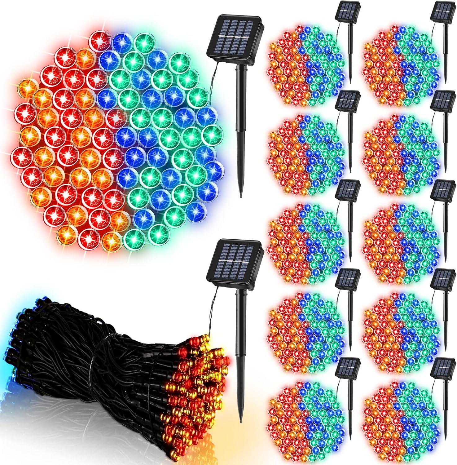 12 tiras de luces solares para exteriores, impermeables, cada una de 56 pies, 150 luces LED solares de Navidad con 8 modos y función de memoria,