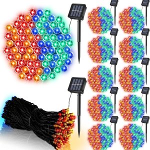 12 tiras de luces solares para exteriores, impermeables, cada una de 56 pies, 150 luces LED solares de Navidad con 8 modos y función de memoria, 12 tiras de luces solares para exteriores, impermeables, cada una de 56 pies, 150 luces LED solares de Navidad con 8 modos y función de memoria,