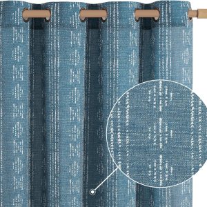jinchan Cortinas bohemias de lino para sala de estar, cortinas bohemias azules de 84 pulgadas de largo para dormitorio, cortinas semitransparentes jinchan Cortinas bohemias de lino para sala de estar, cortinas bohemias azules de 84 pulgadas de largo para dormitorio, cortinas semitransparentes