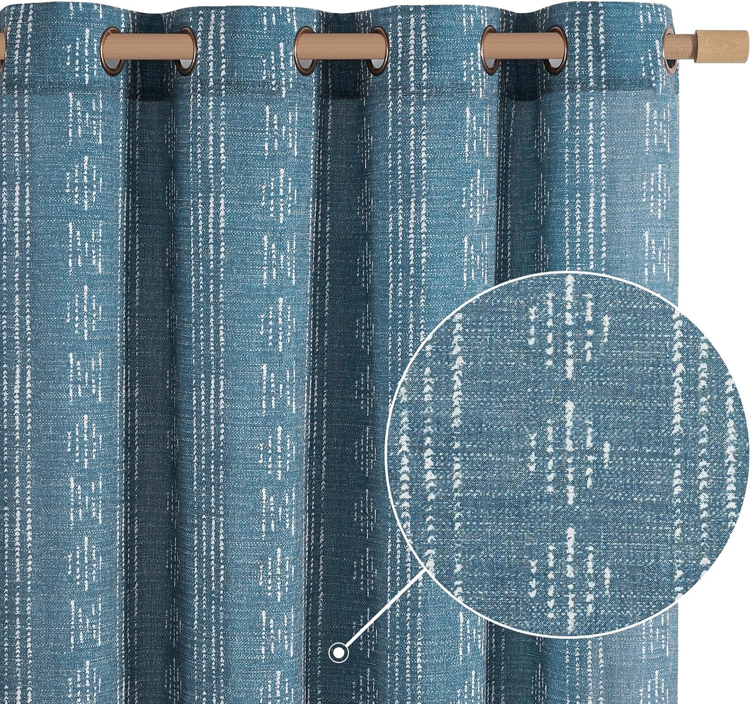jinchan Cortinas bohemias de lino para sala de estar, cortinas bohemias azules de 84 pulgadas de largo para dormitorio, cortinas semitransparentes