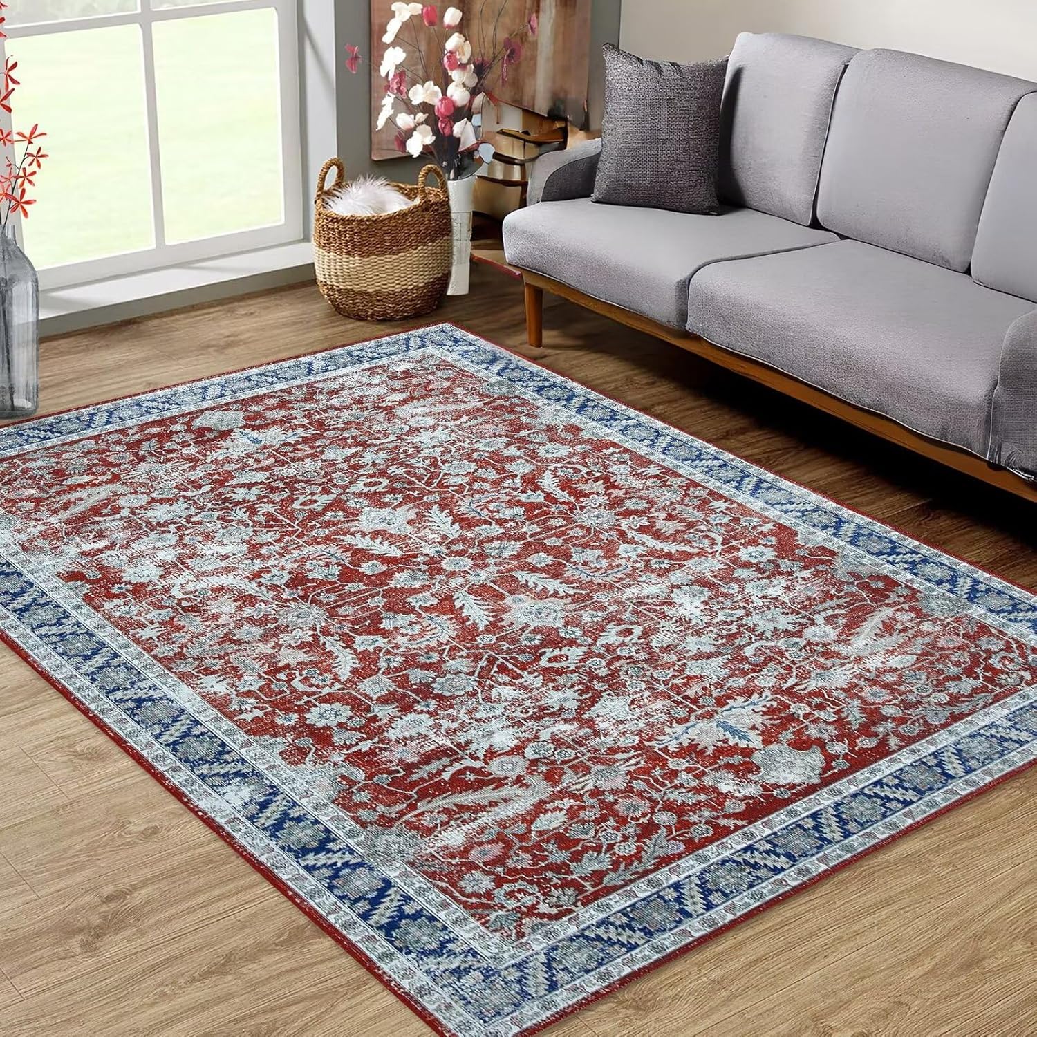 GAOMON Alfombra de área para sala de estar, 9 x 12, lavable a máquina, oriental persa para dormitorio, alfombra vintage con estampado floral