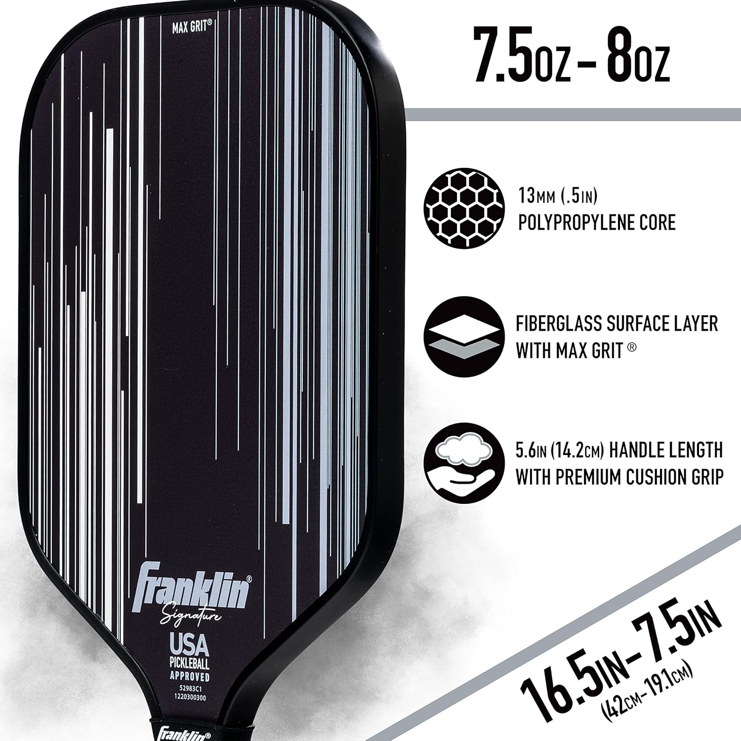 Franklin Sports Palas de pickleball Pro – Signature Series Pro Pickleball Paddle con superficie MaxGrit – Pala de pickleball aprobada por USA