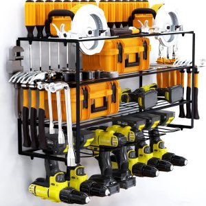 Organizador grande de herramientas eléctricas, soporte de pared con 4 capas, 7 soportes para taladros, estante organizador de herramientas de alta Organizador grande de herramientas eléctricas, soporte de pared con 4 capas, 7 soportes para taladros, estante organizador de herramientas de alta
