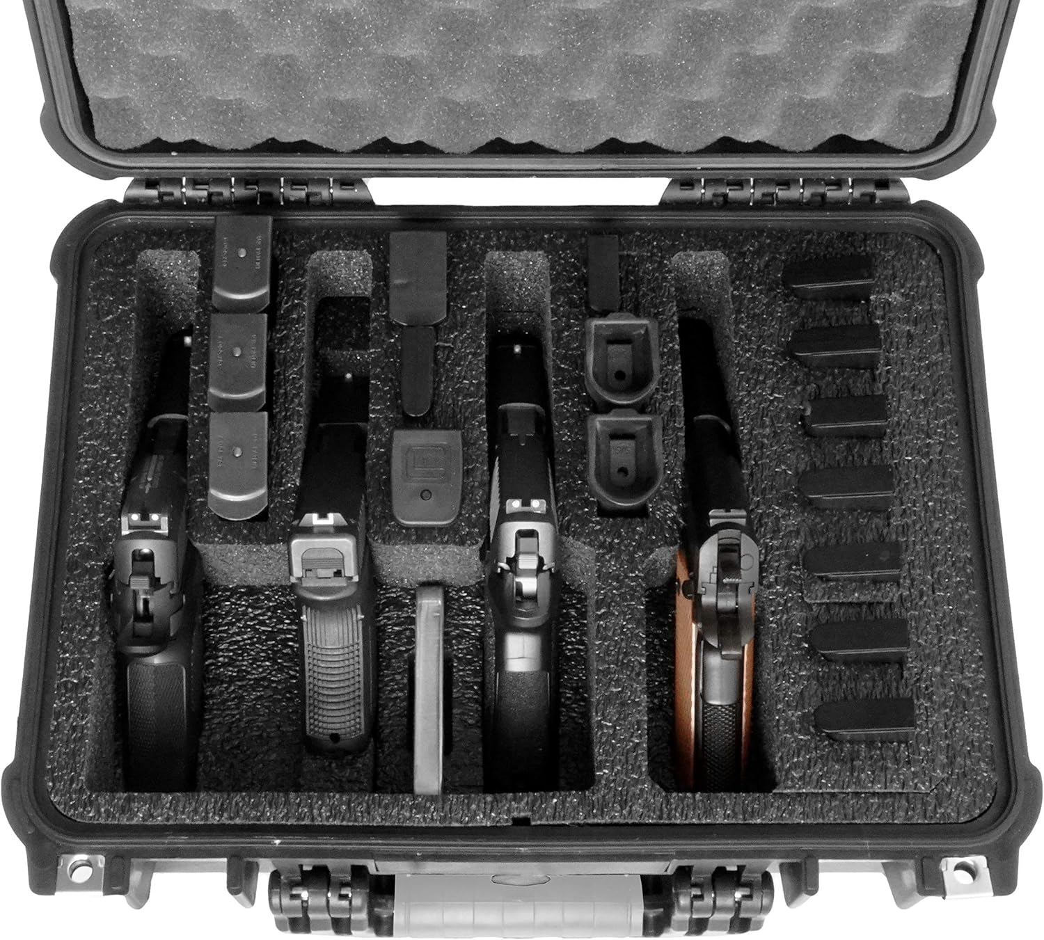 Case Club Funda impermeable precortada para 4 pistolas y 16 cargadores con recipiente de gel de sílice incluido para ayudar a prevenir el óxido de