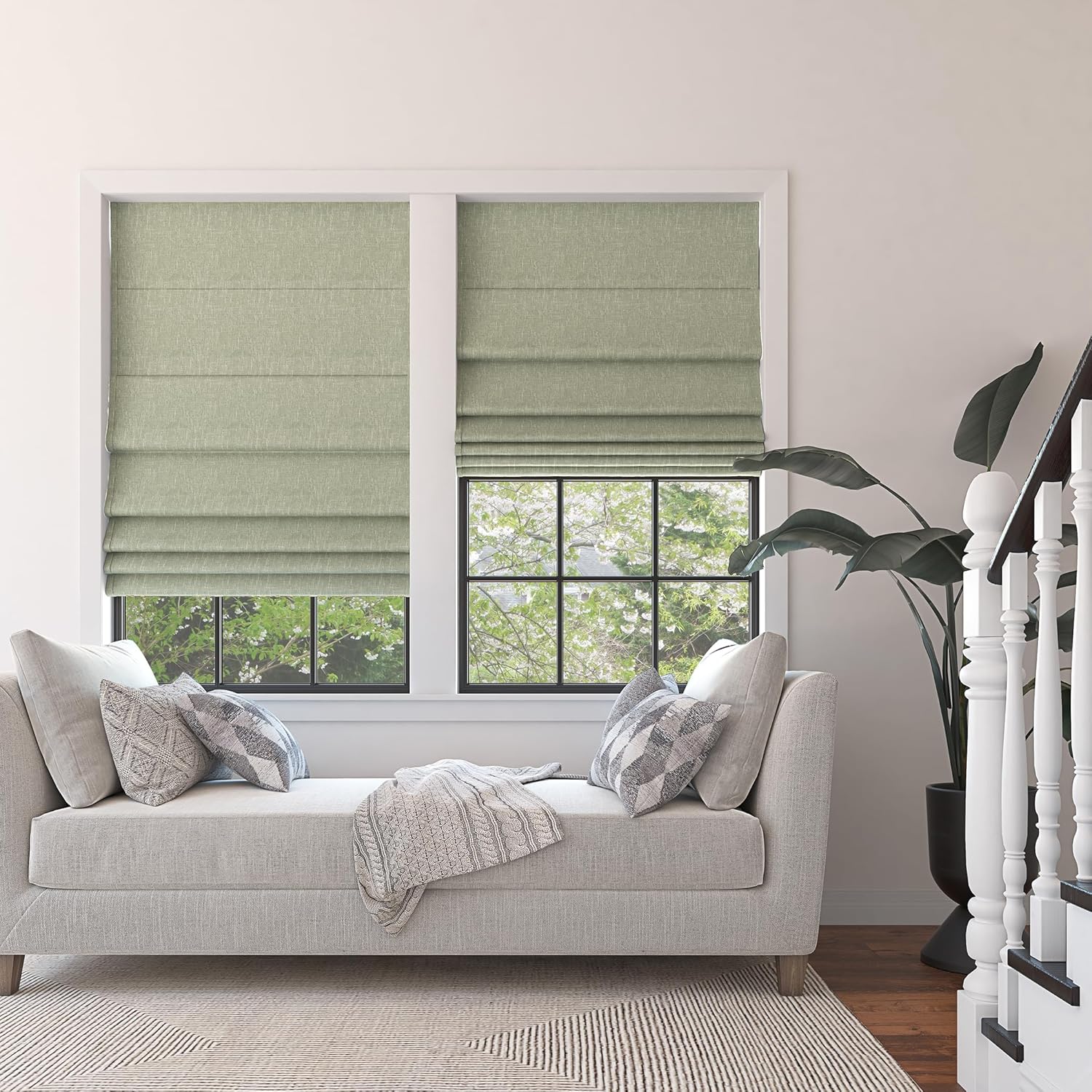 Sun Zero Preble Persiana romana sin cordón texturizada, 100% opaca, 35 x 64 pulgadas, verde salvia