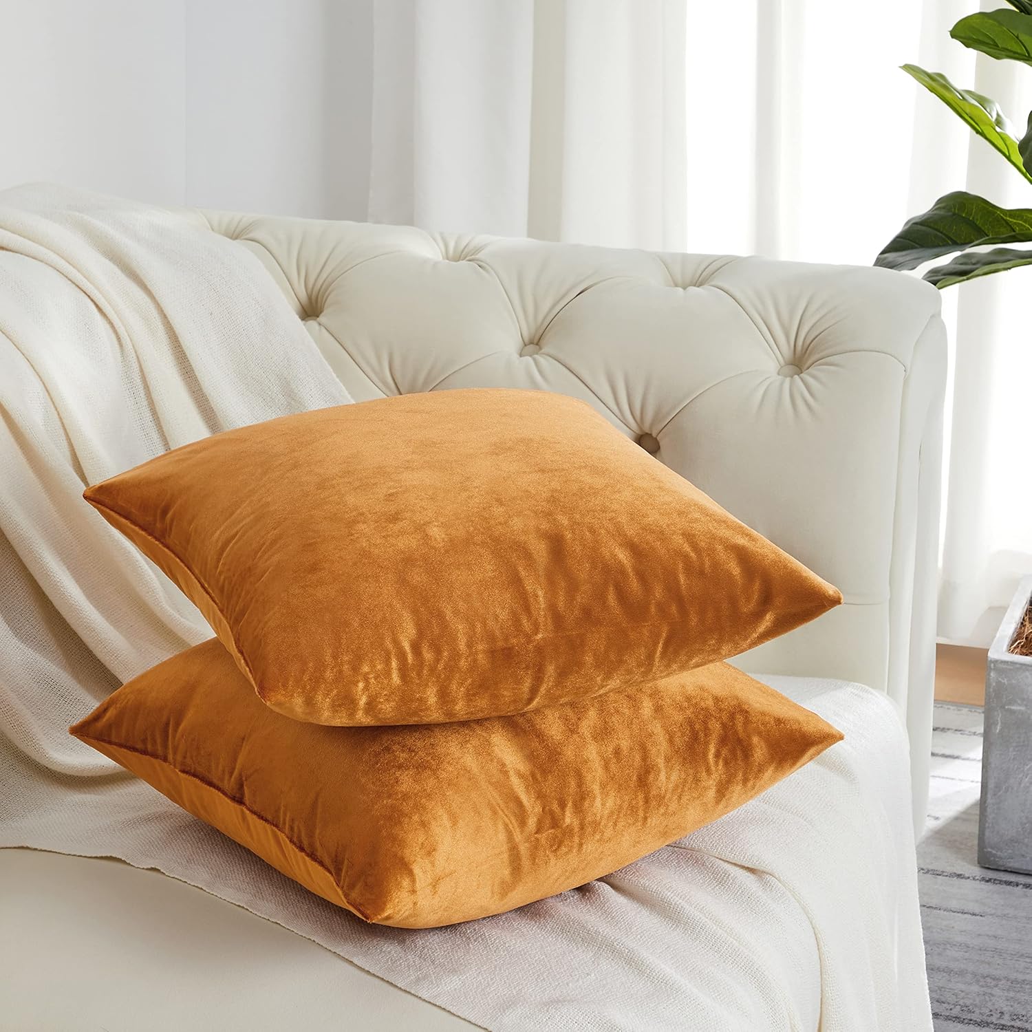 Fundas de almohada GIGIZAZA decorativas de 26 x 26 pulgadas, fundas de almohada naranja tostado cuadradas para sofá, fundas de almohada bohemias de