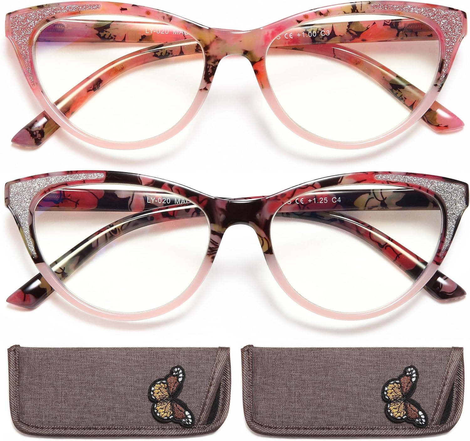 YTDBNS Gafas de lectura de ojo de gato para mujer, paquete de 2 lentes de computadora de moda con bloqueo de luz azul con bisagra de resorte,
