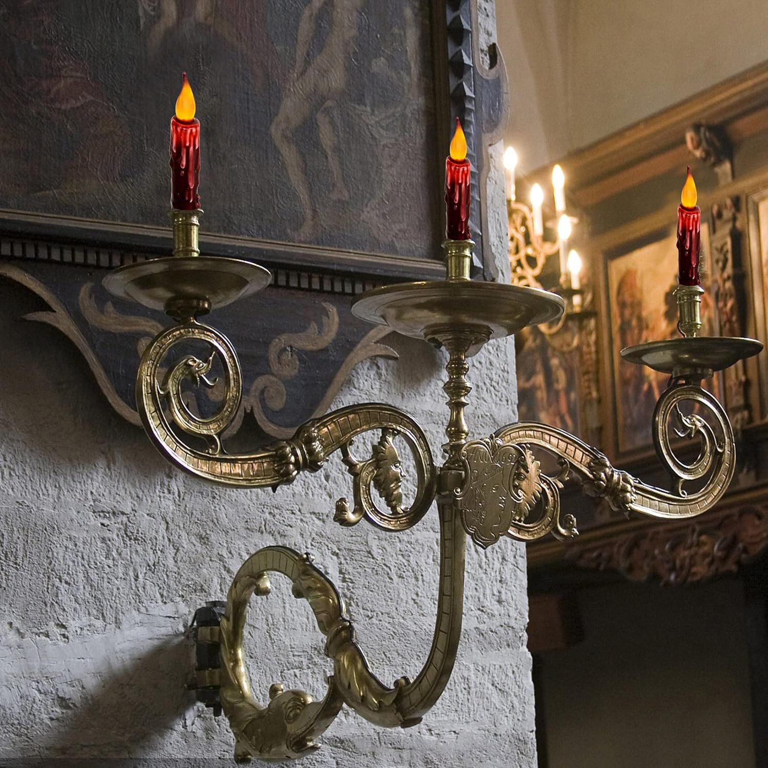 Velas cónicas cortas a batería, llama parpadeante, vela cónica sin llama de cera real primitiva, vela corta con temporizador, vela LED borgoña de