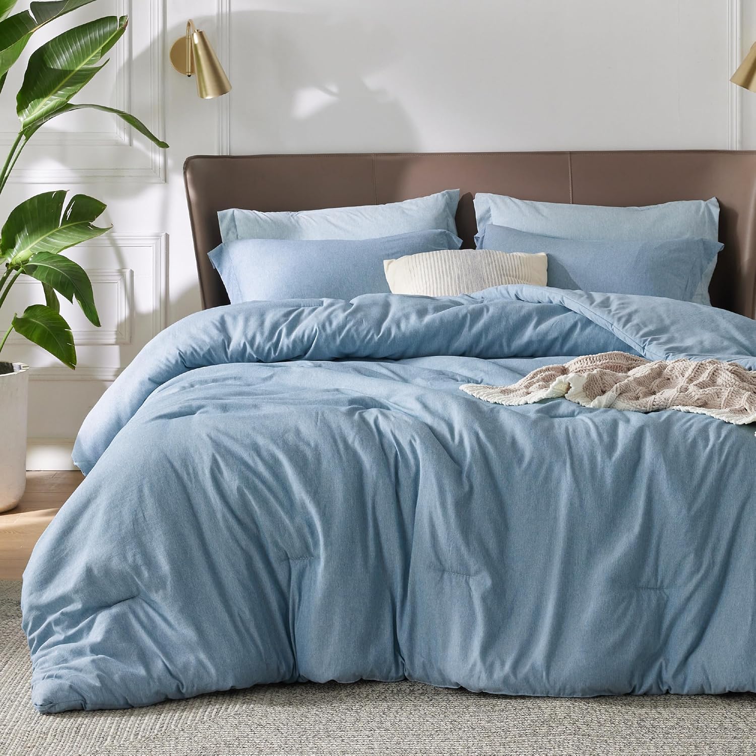 Bedsure Juego de edredón Queen  Edredón de tamaño Queen azul tormenta, ropa de cama suave para todas las estaciones, juego de ropa de cama teñido