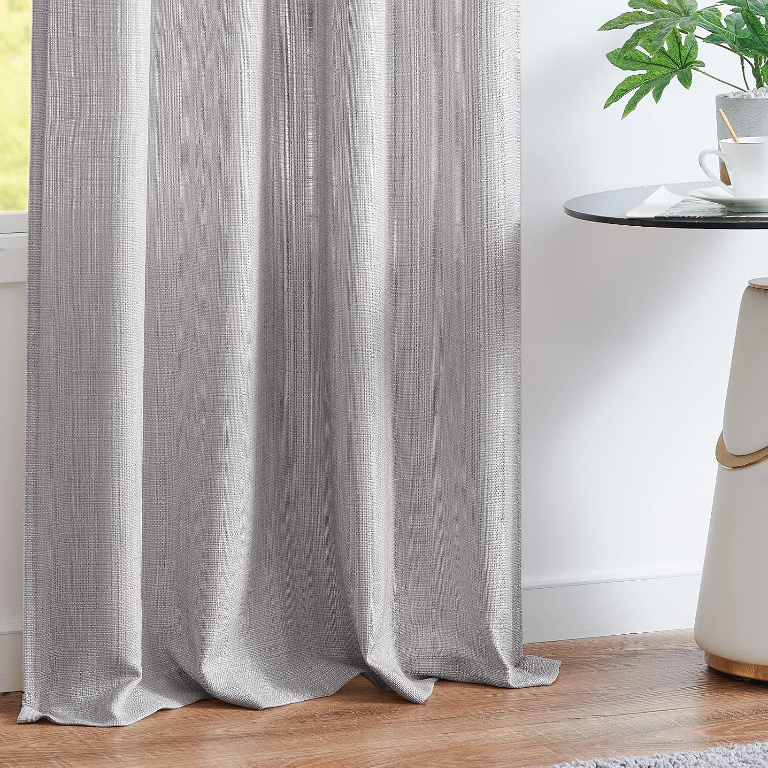 COLLACT Cortinas texturizadas de lino gris de 84 pulgadas de largo, 2 paneles para sala de estardormitorio, tejido casual para filtrar la luz,