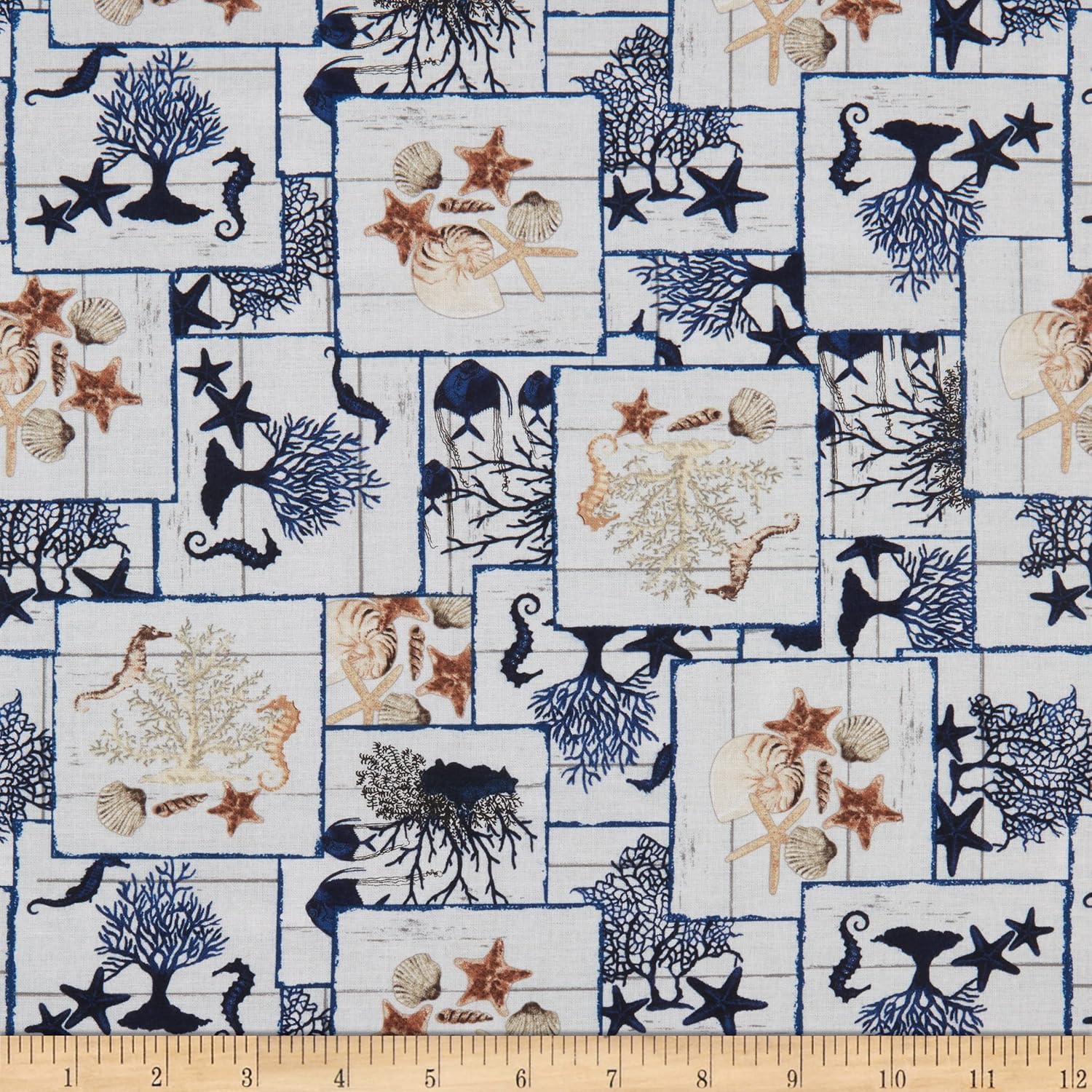 Blank Quilting Seaside Serenity Sea Life Patch – Tela color marfil