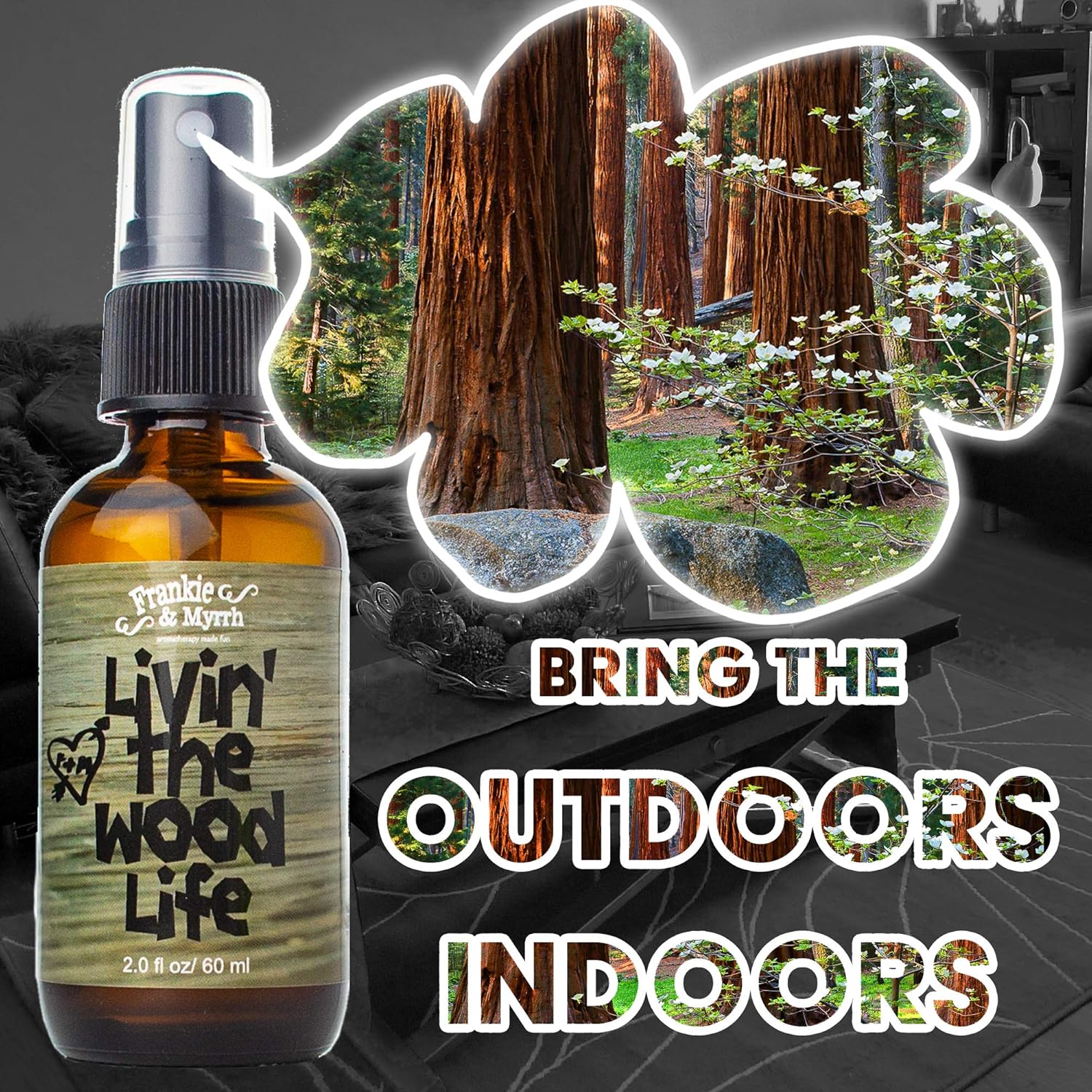 Frankie & Myrrh Livin’ The Wood Life Spray de aromaterapia – Pachulí, vainilla, sándalo, cedro. Aceite esencial de relajación y meditación. Aceites