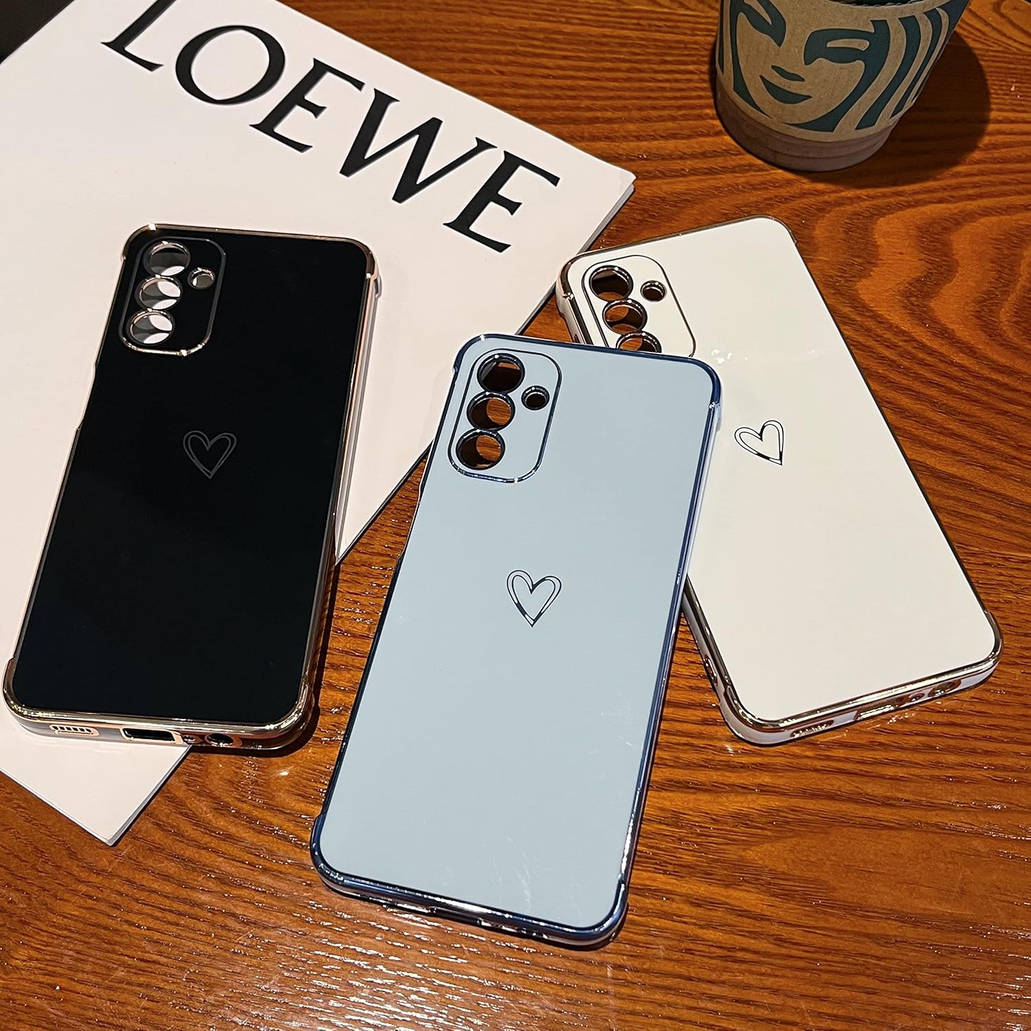 ZTOFERA Funda para Samsung Galaxy A54 5G, bonito borde chapado con patrón de corazones de amor con protección de lente de cámara, funda para Galaxy